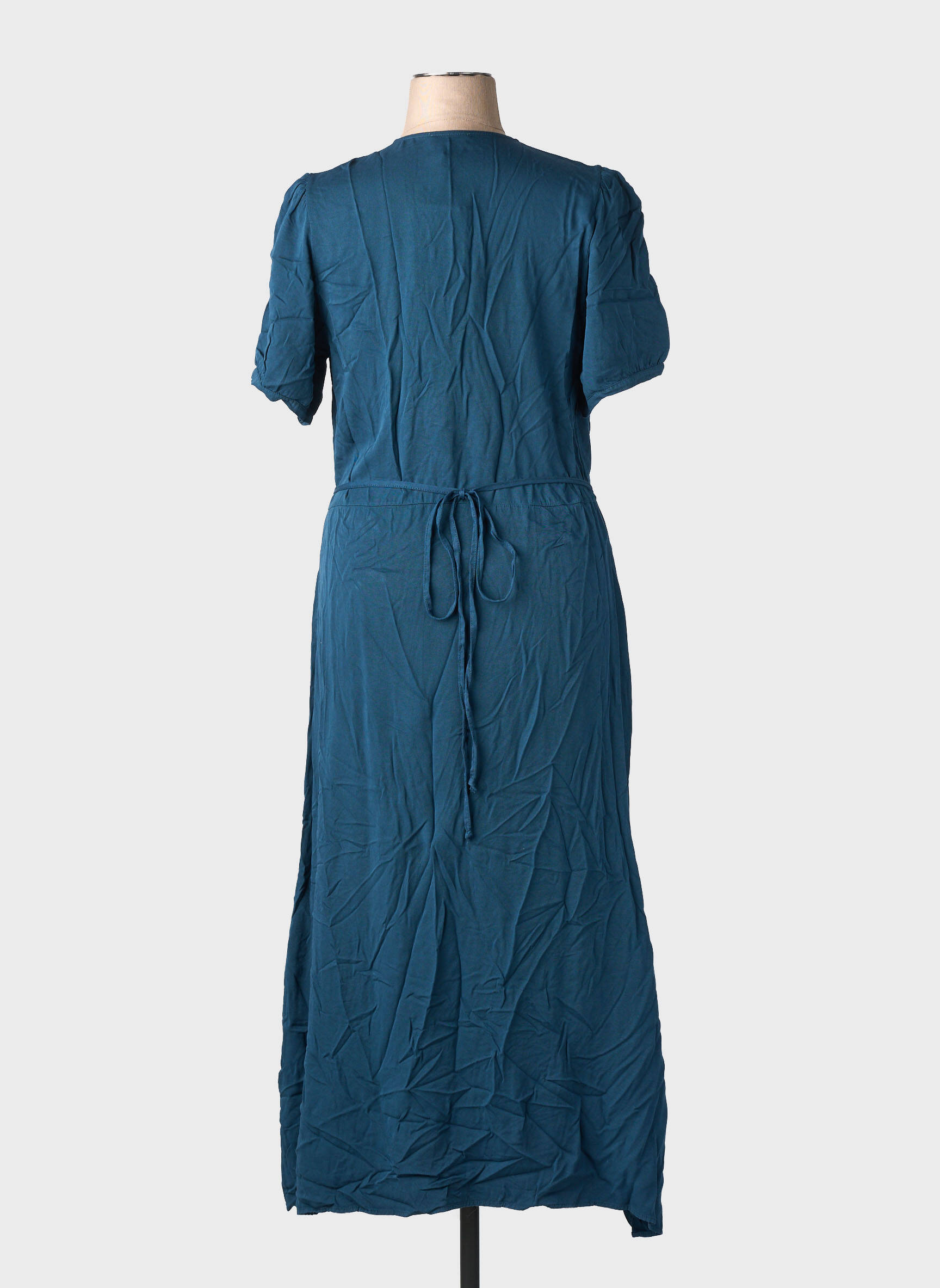 Rochie lungă țesătură poplin mâneci scurte albastru LA FEE MARABOUTEE femeie