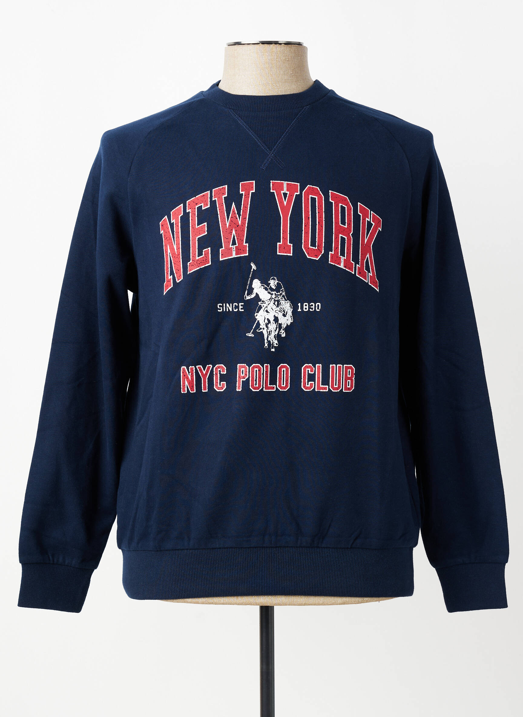 Hanorac serigrafie flockată mâneci lungi albastru U.S. POLO ASSN bărbat