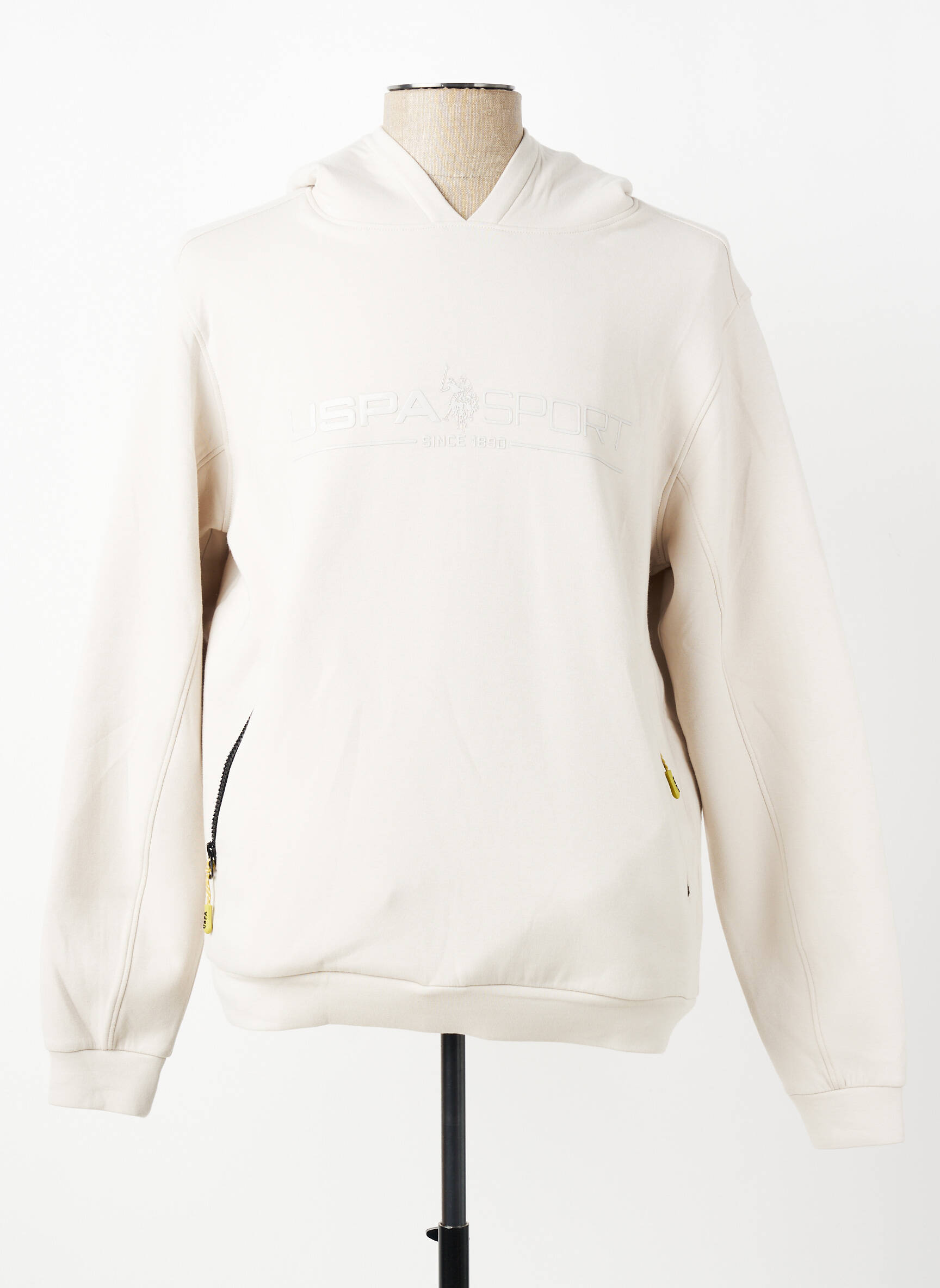 Hanorac cu glugă serigrafie flockată mâneci lungi bej U.S. POLO ASSN bărbat