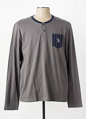 Tricou guler tunisian mâneci lungi gri U.S. POLO ASSN bărbat