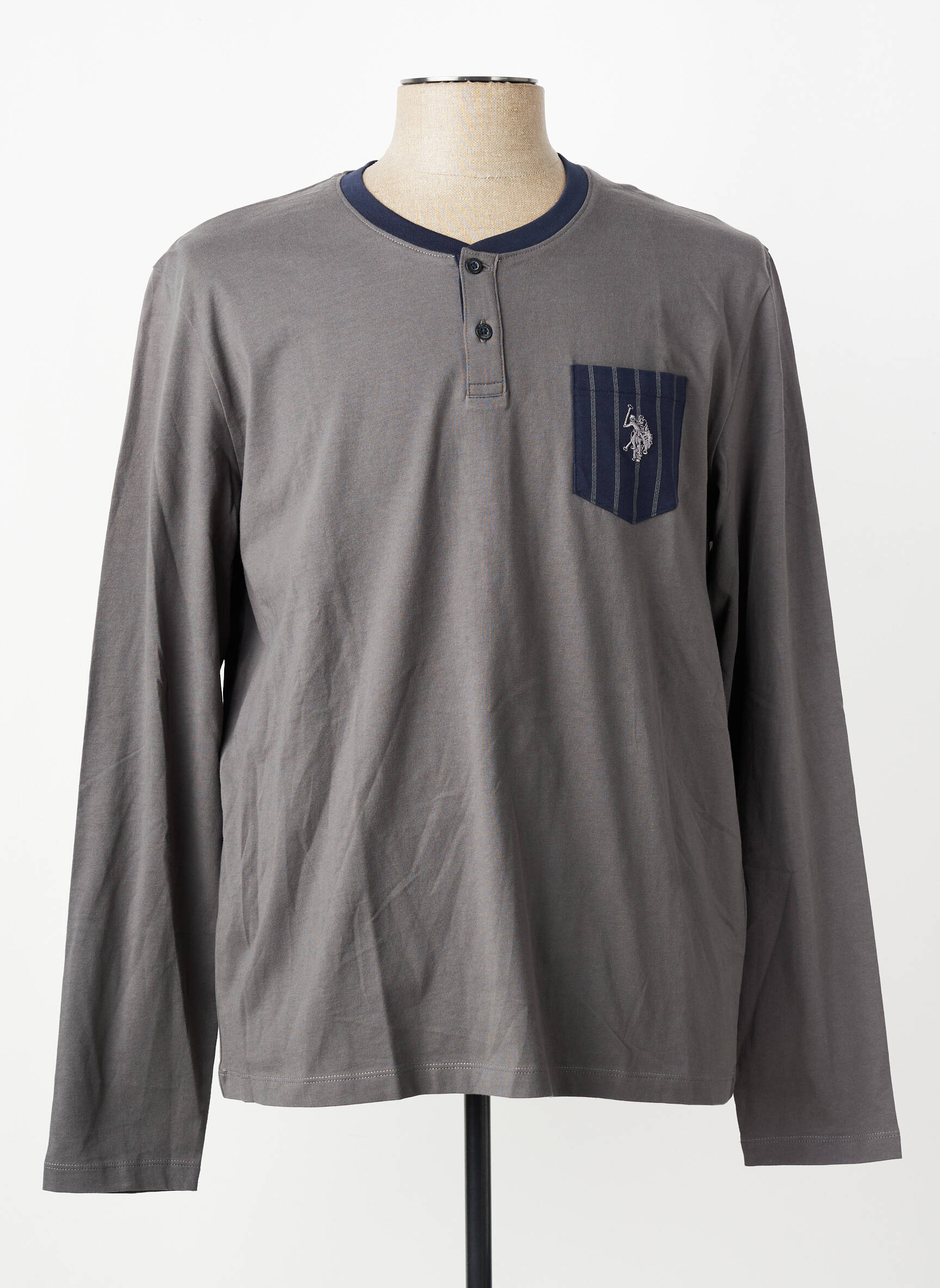 Tricou guler tunisian mâneci lungi gri U.S. POLO ASSN bărbat
