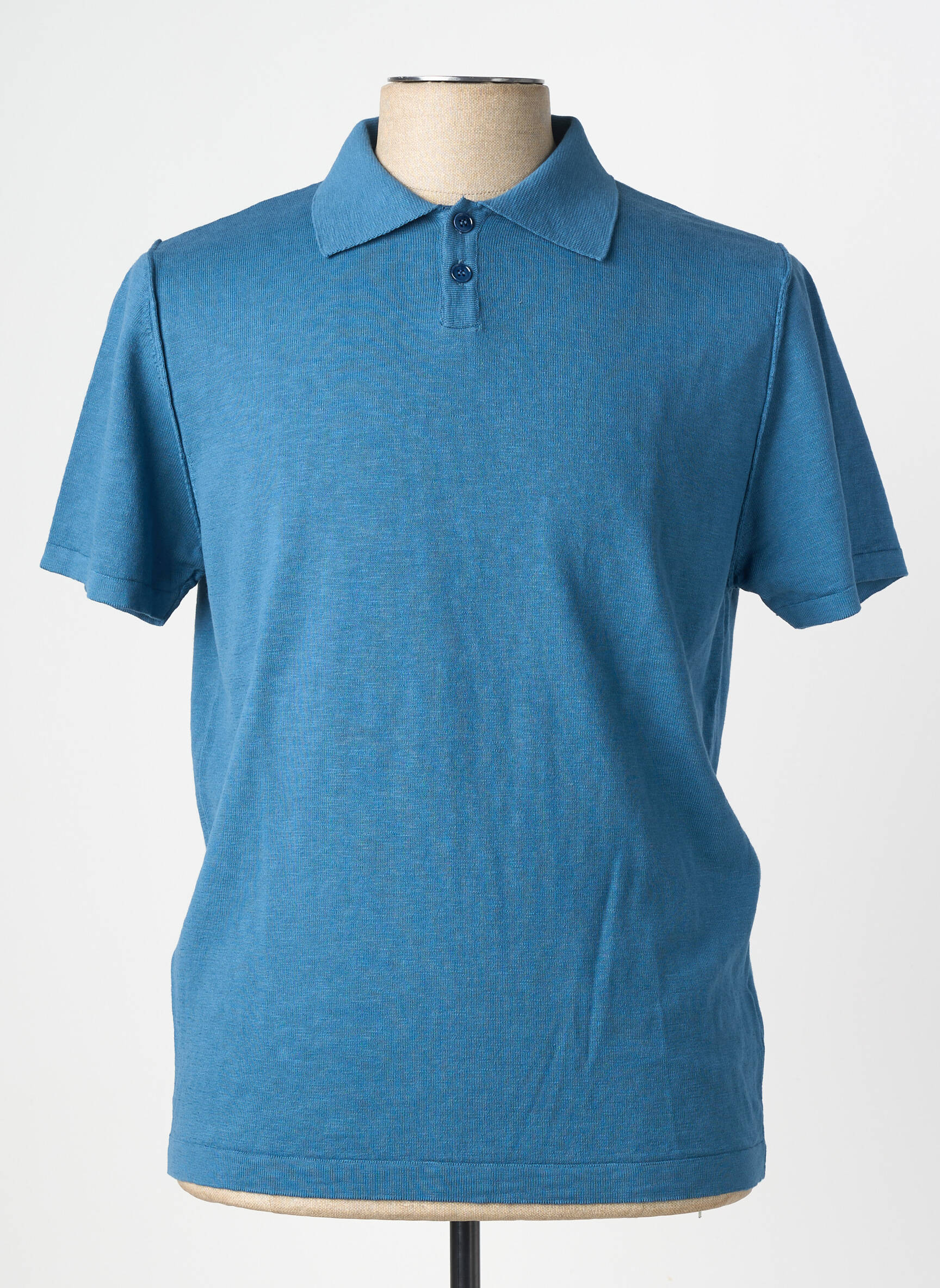 Pulover guler polo mâneci scurte albastru WOOL & CO bărbat