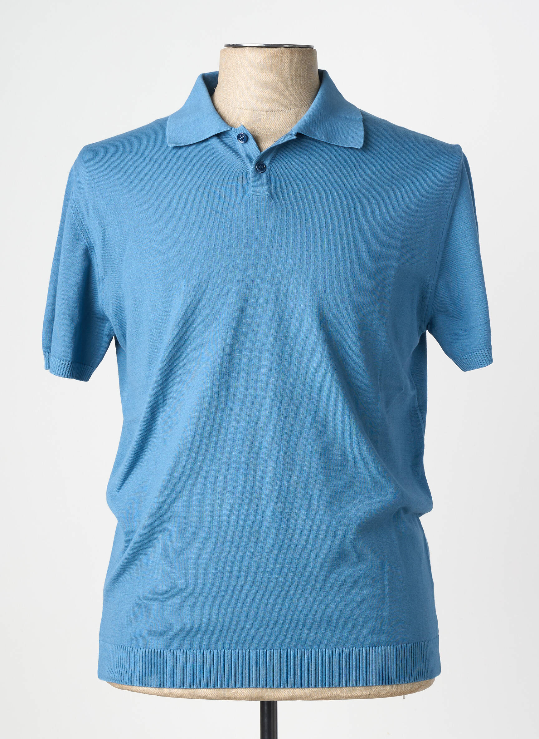 Pulover guler polo mâneci scurte albastru WOOL & CO bărbat