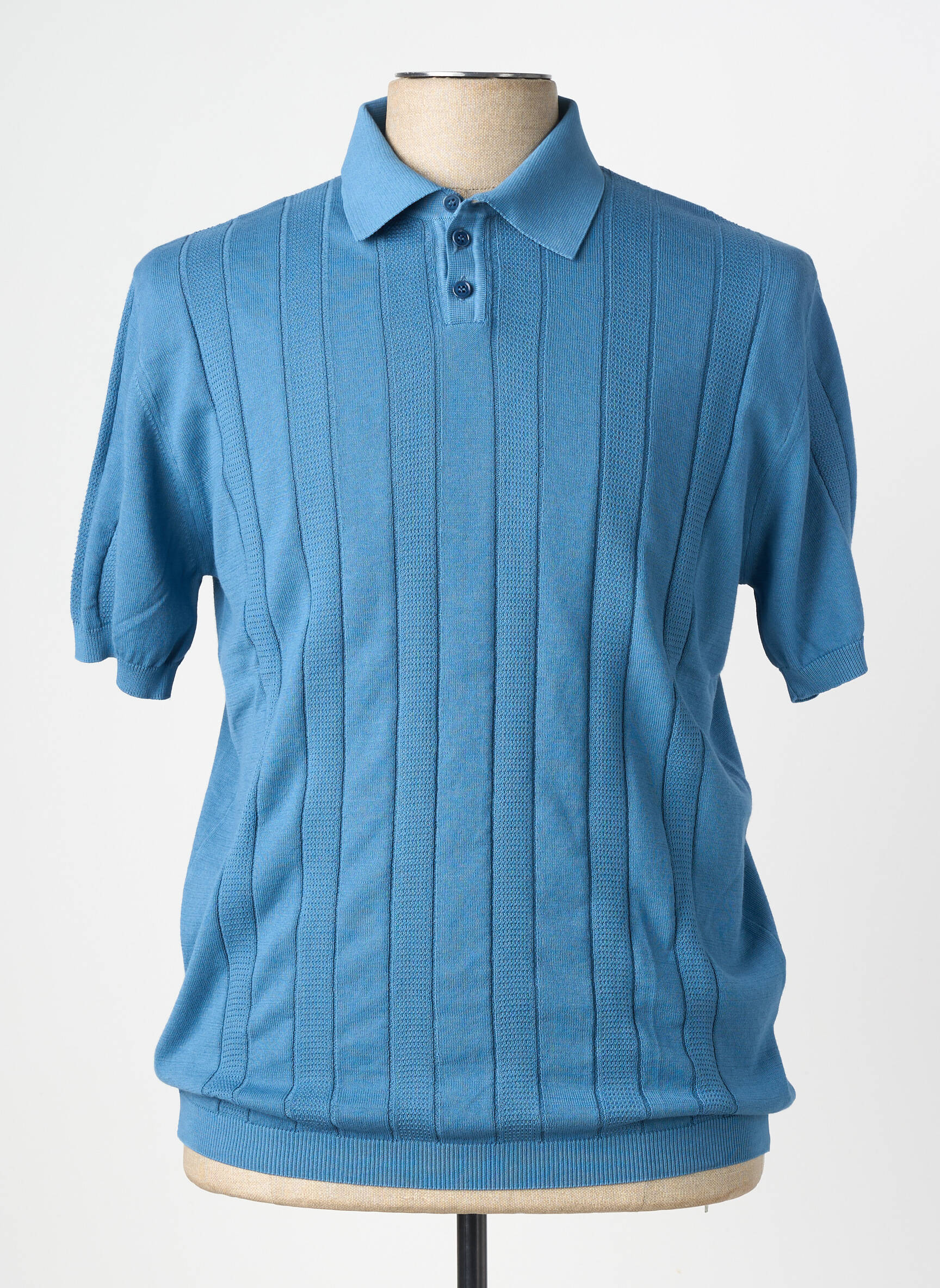 Pulover guler polo mâneci scurte albastru WOOL & CO bărbat