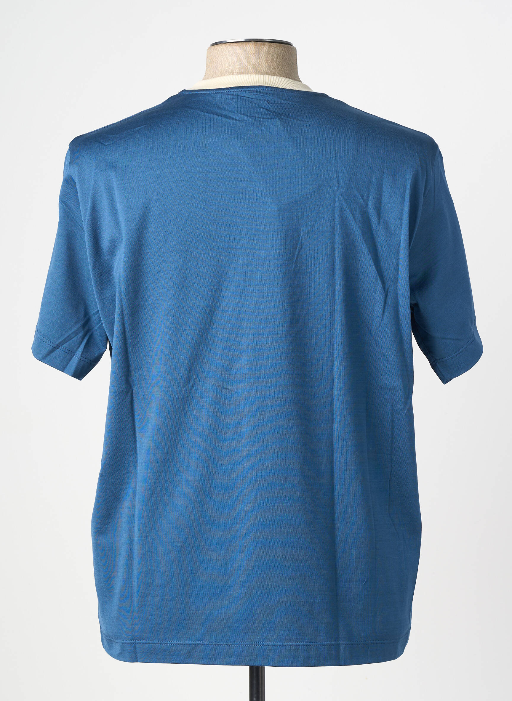 Tricou croială cambrată mâneci scurte albastru WOOL & CO bărbat