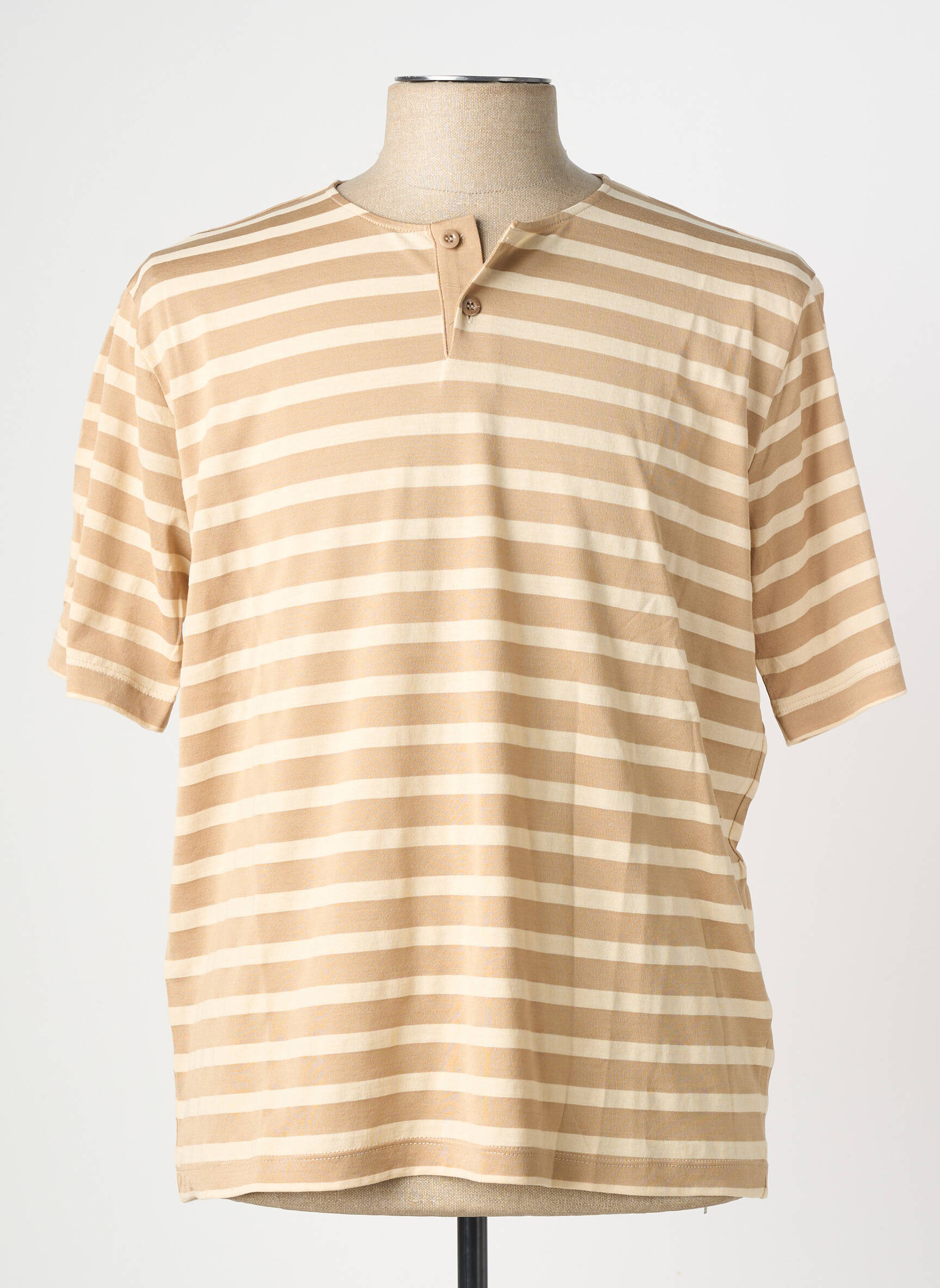 Tricou guler tunisian mâneci scurte bej WOOL & CO bărbat