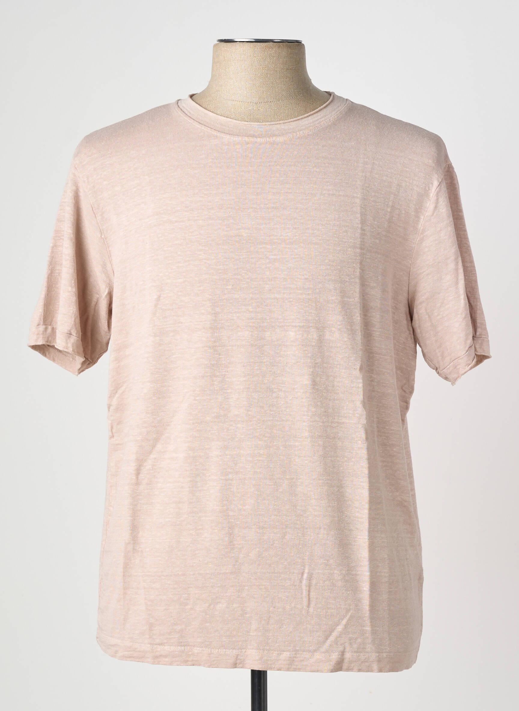 Tricou țesătură melanj mâneci scurte bej WOOL & CO bărbat