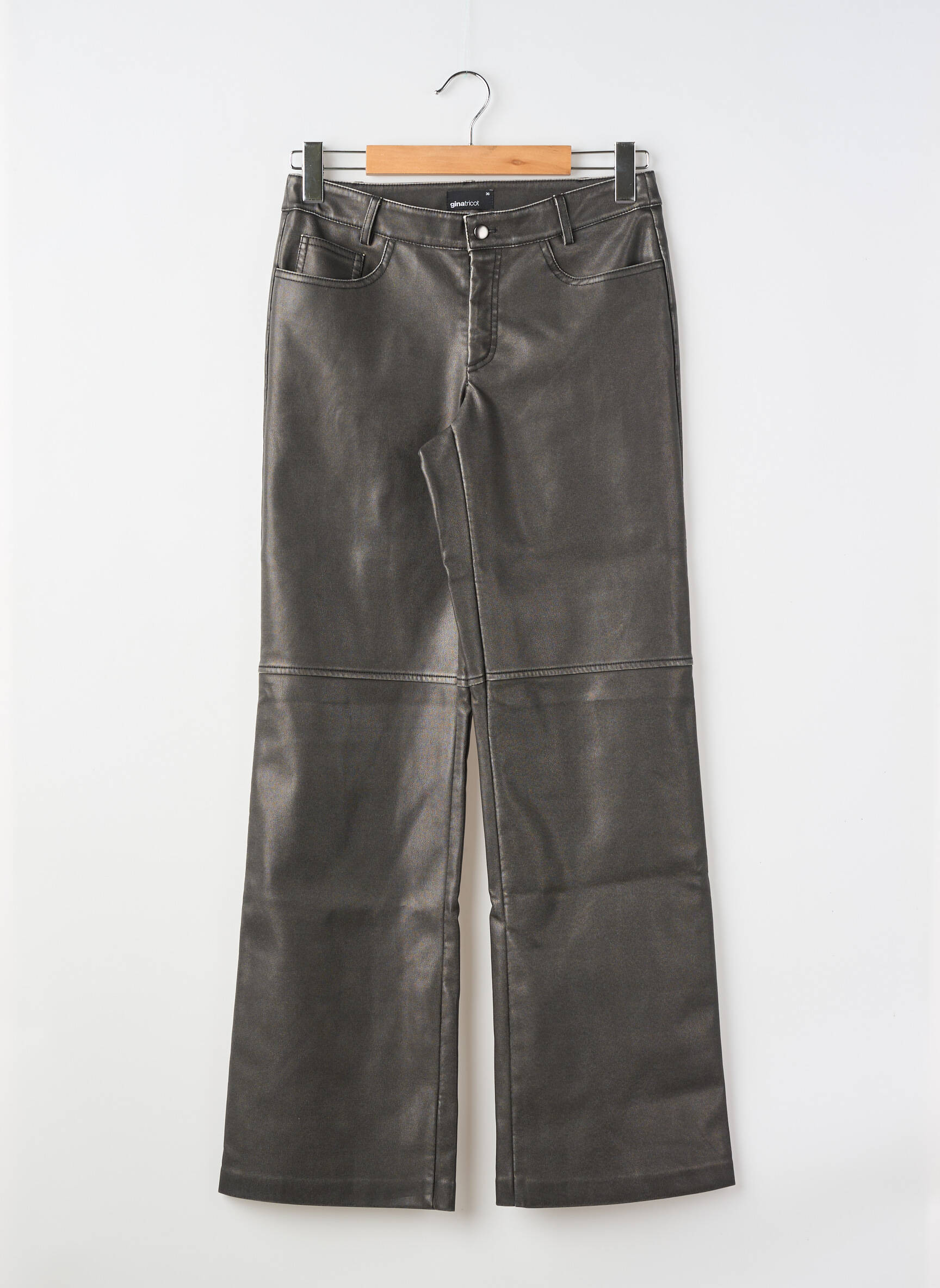 Pantalon drept închidere cu fermoar sub clapetă cu nasturi mărime normală gri GINA TRICOT femeie