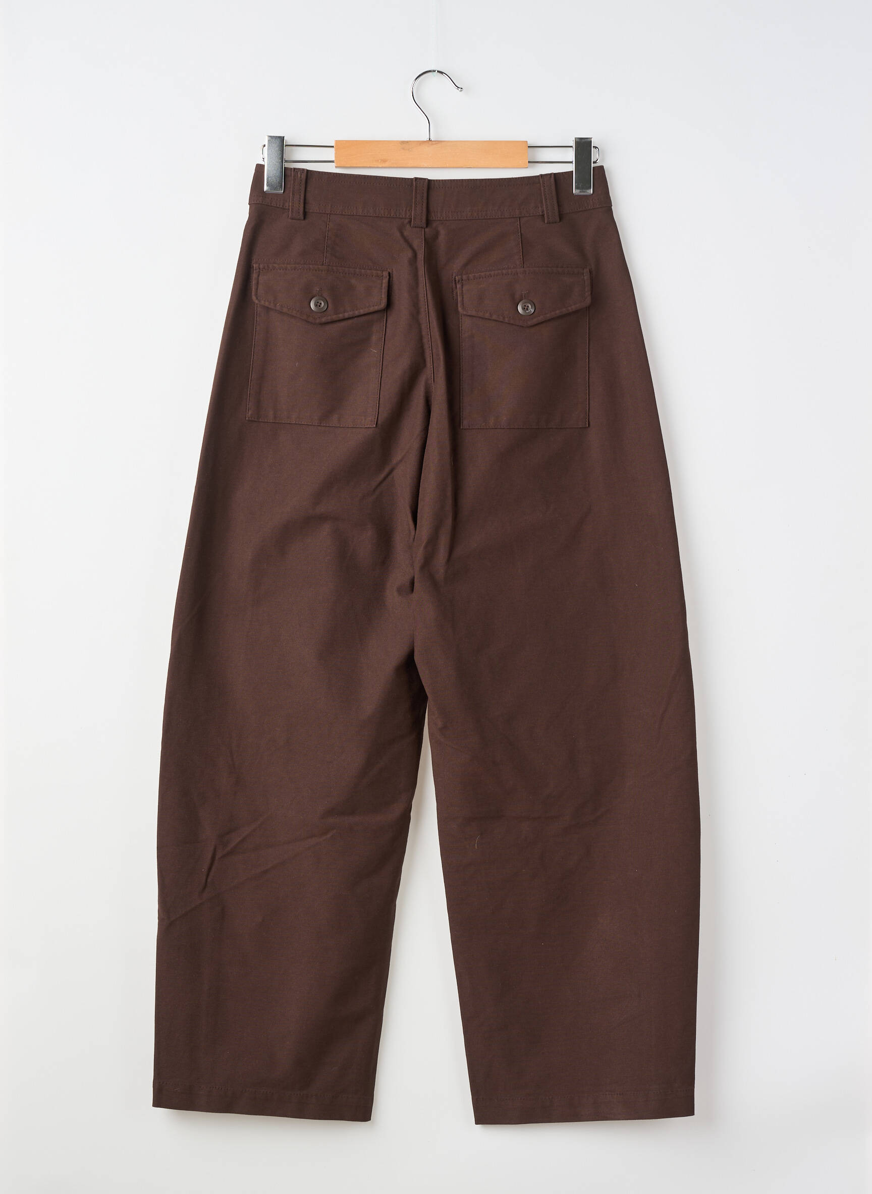 Pantalon larg țesătură poplin talie înaltă maro UNIQLO femeie