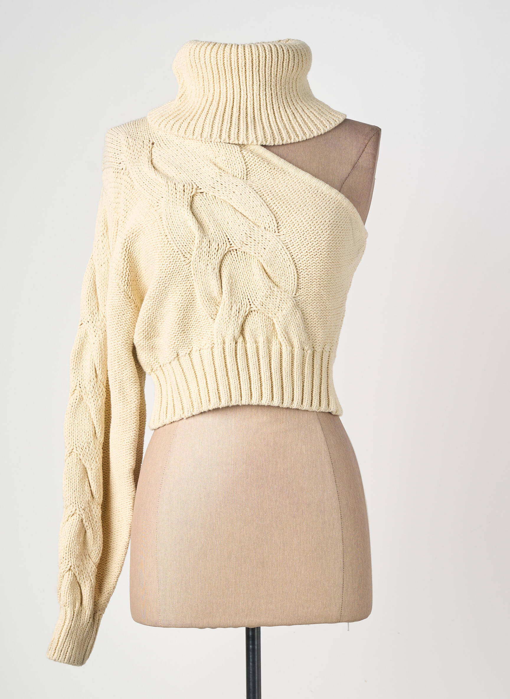 Pulover cu guler înalt tricot împletit mâneci lungi bej H&M femeie