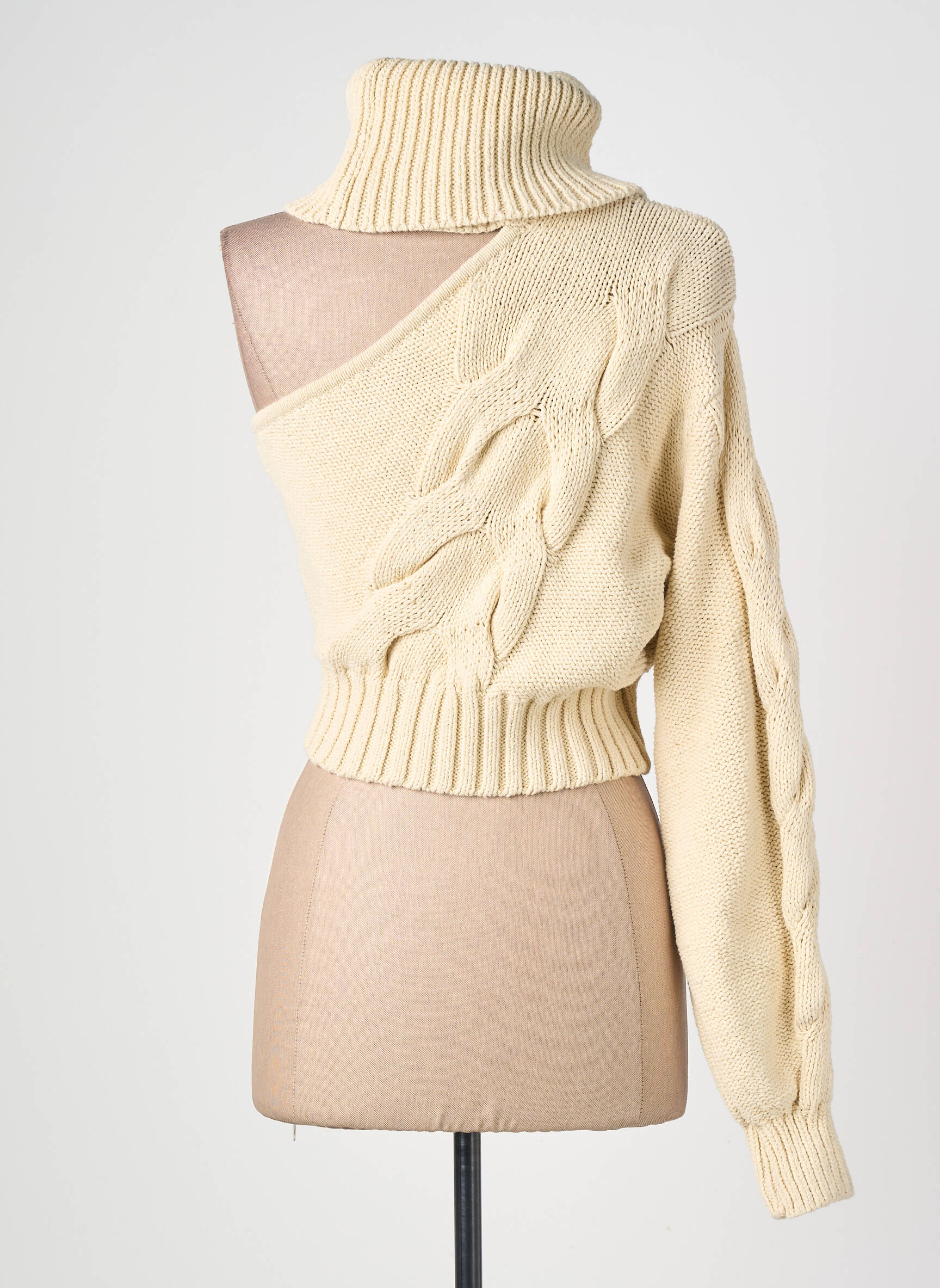Pulover cu guler înalt tricot împletit mâneci lungi bej H&M femeie
