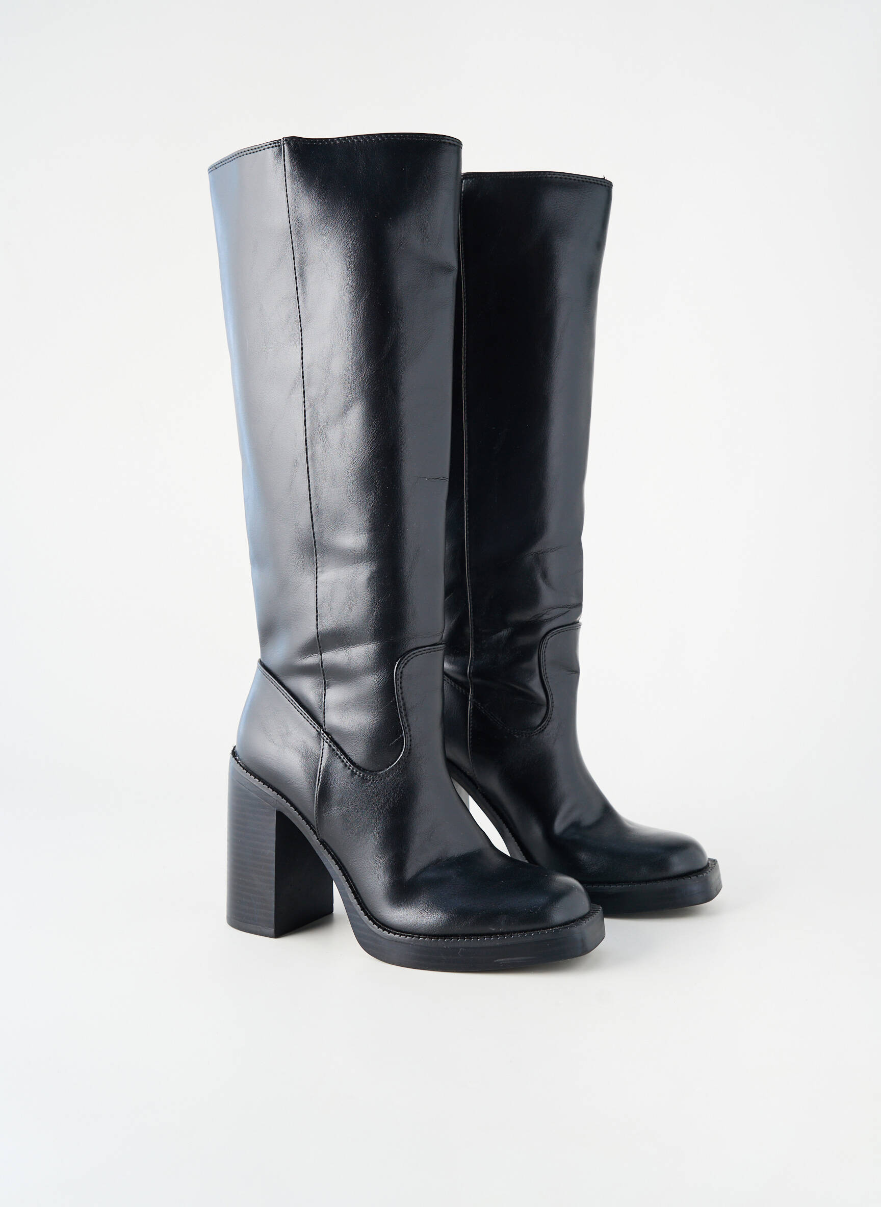 Cizme material neted toc de 7 la 9 cm negru ZARA femeie