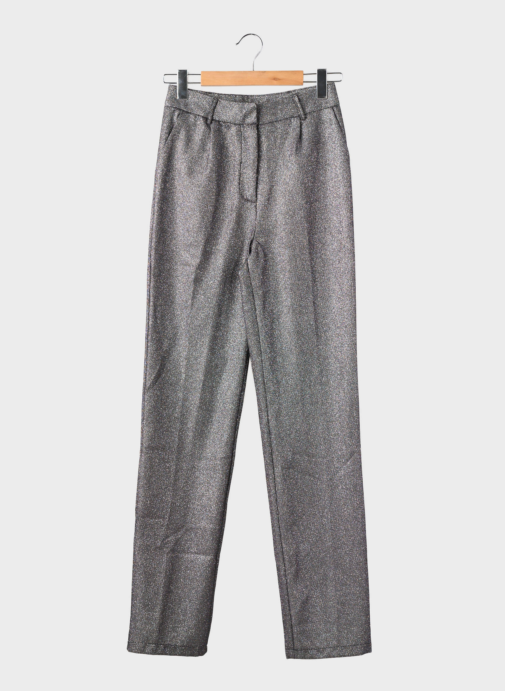 Pantalon drept închidere cu fermoar sub clapetă cu cârlig mărime normală argintiu BOOHOO femeie