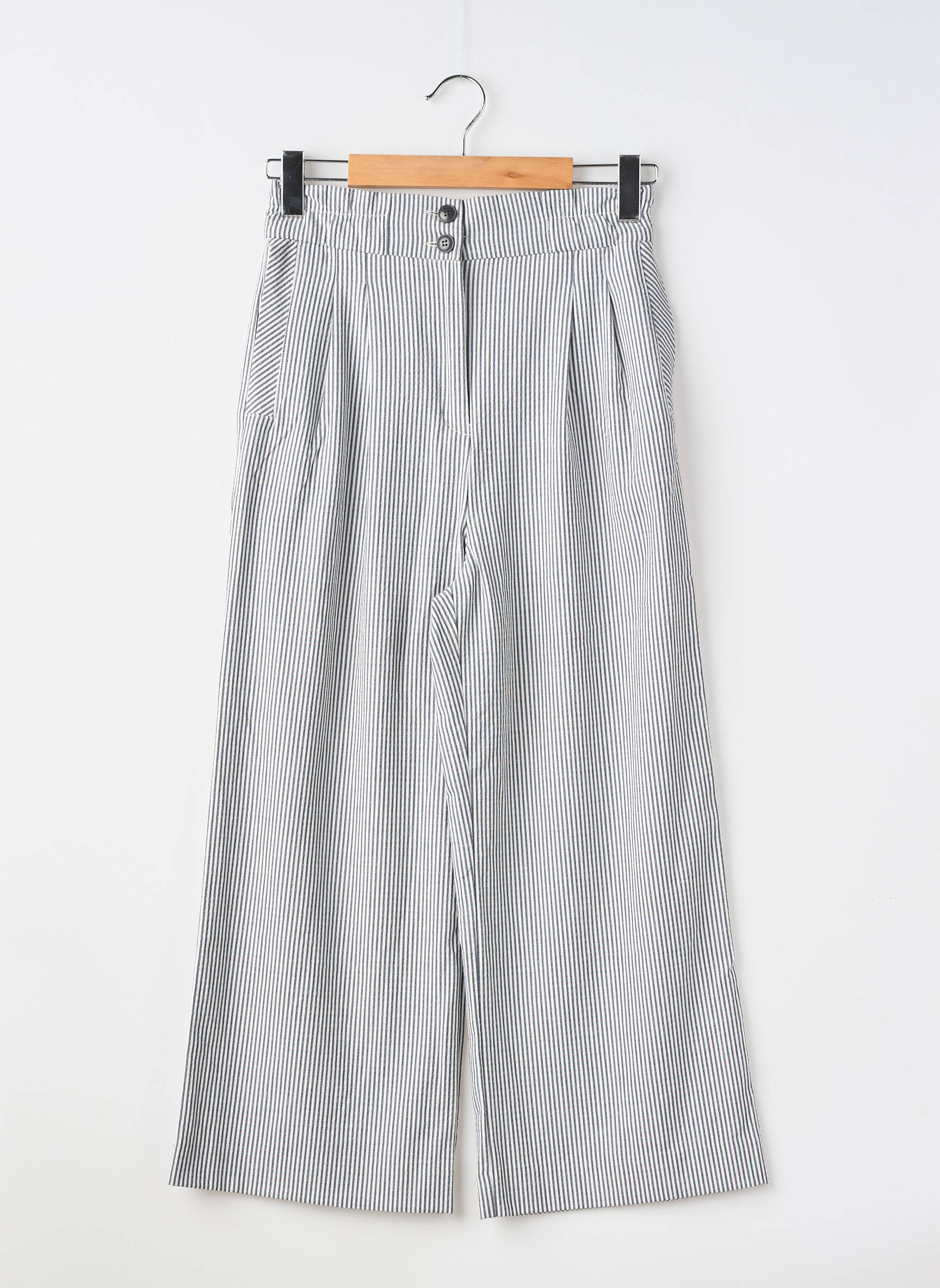Pantalon larg țesătură poplin mărime normală alb H&M femeie