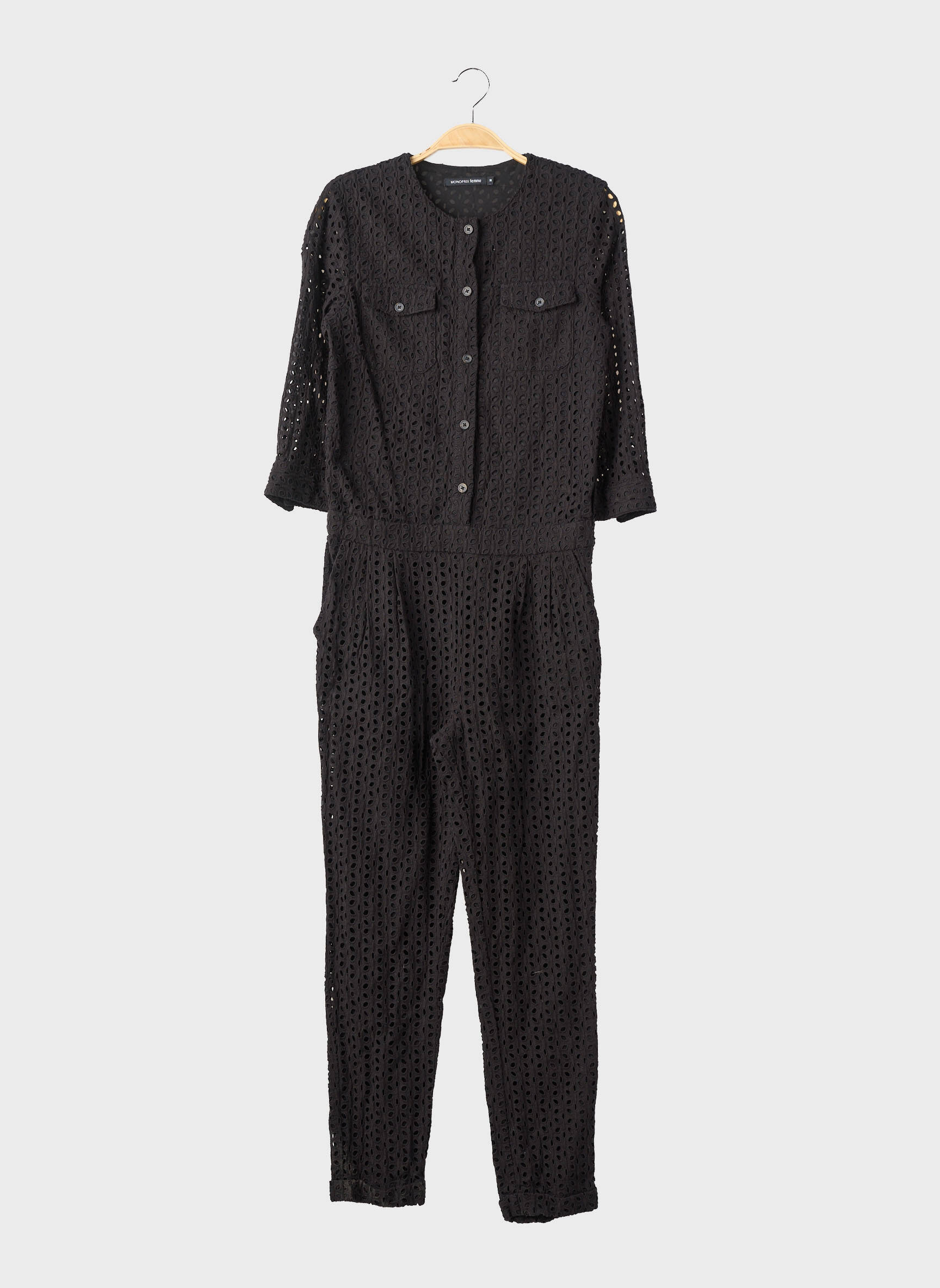Salopetă-pantalon închidere cu nasturi pe față mâneci 3/4 negru MONOPRIX femeie