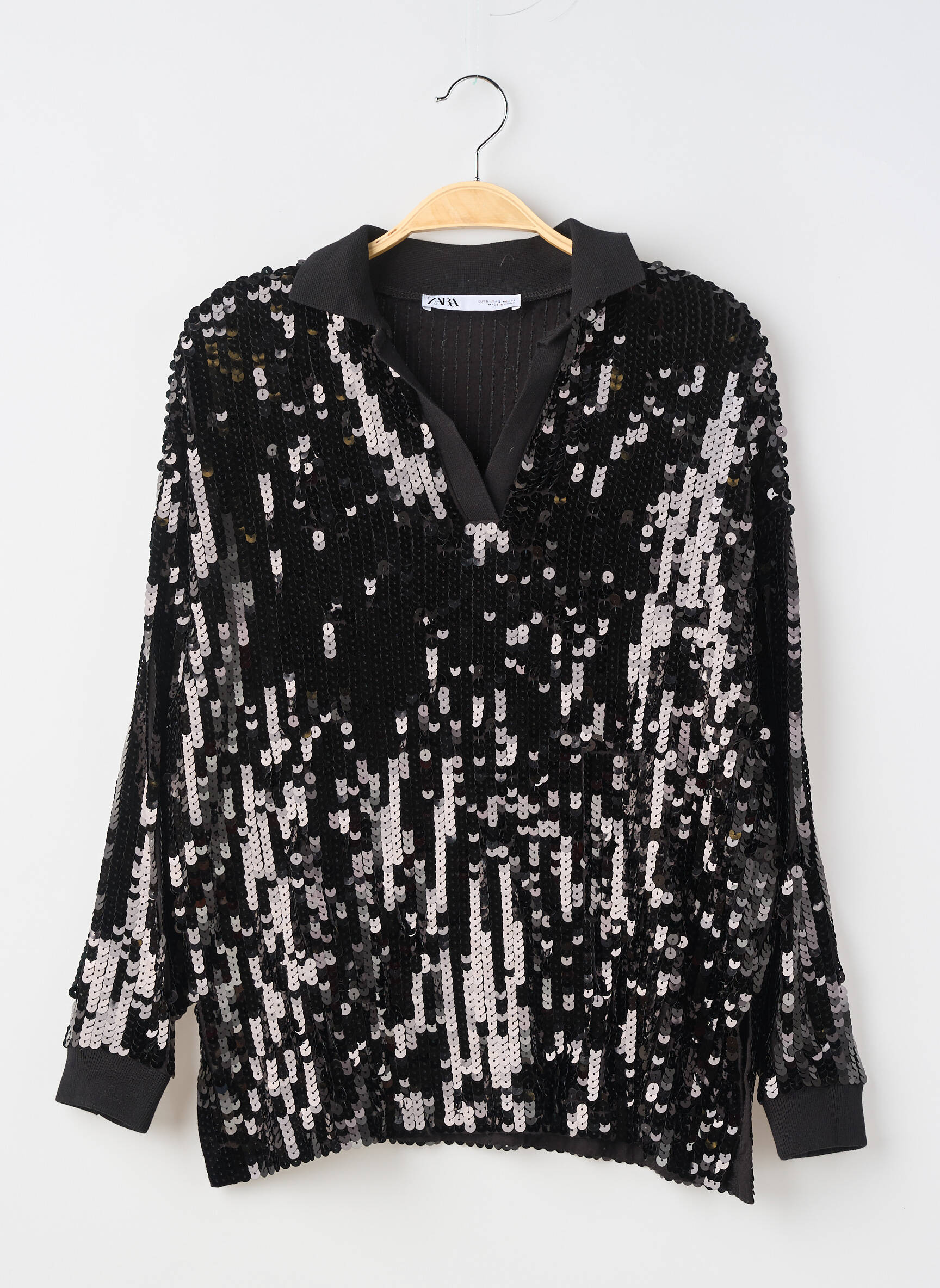 Top elasticitate mâneci lungi negru ZARA femeie