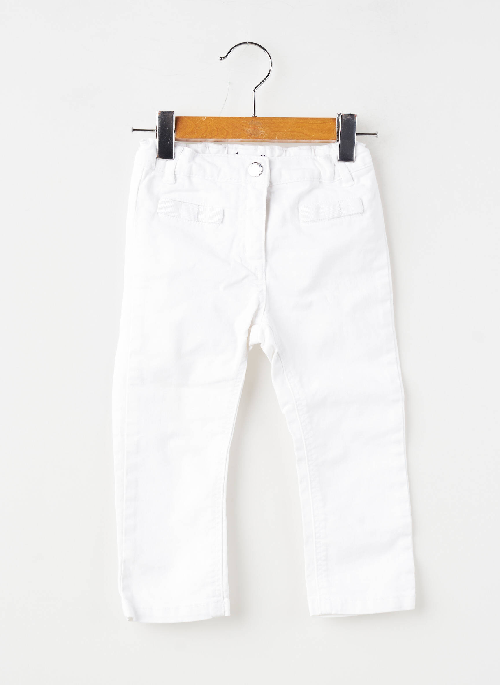 Pantalon slim țesătură poplin mărime reglabilă alb JACADI PARIS fată