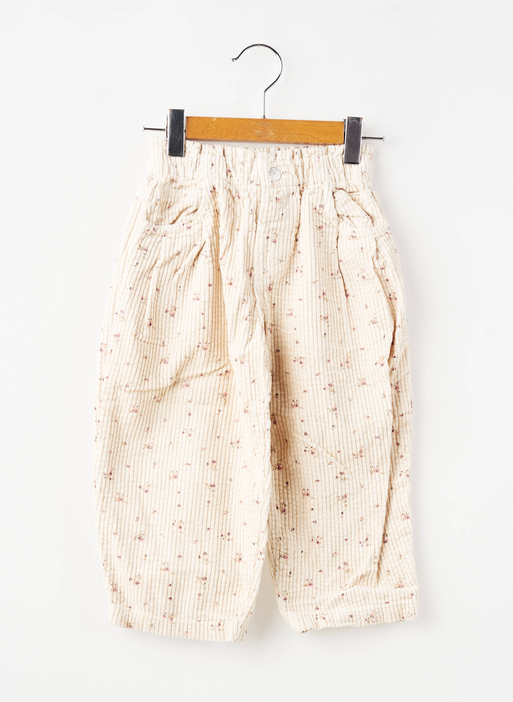 Pantalon larg buzunare talie elastică bej ZARA fată