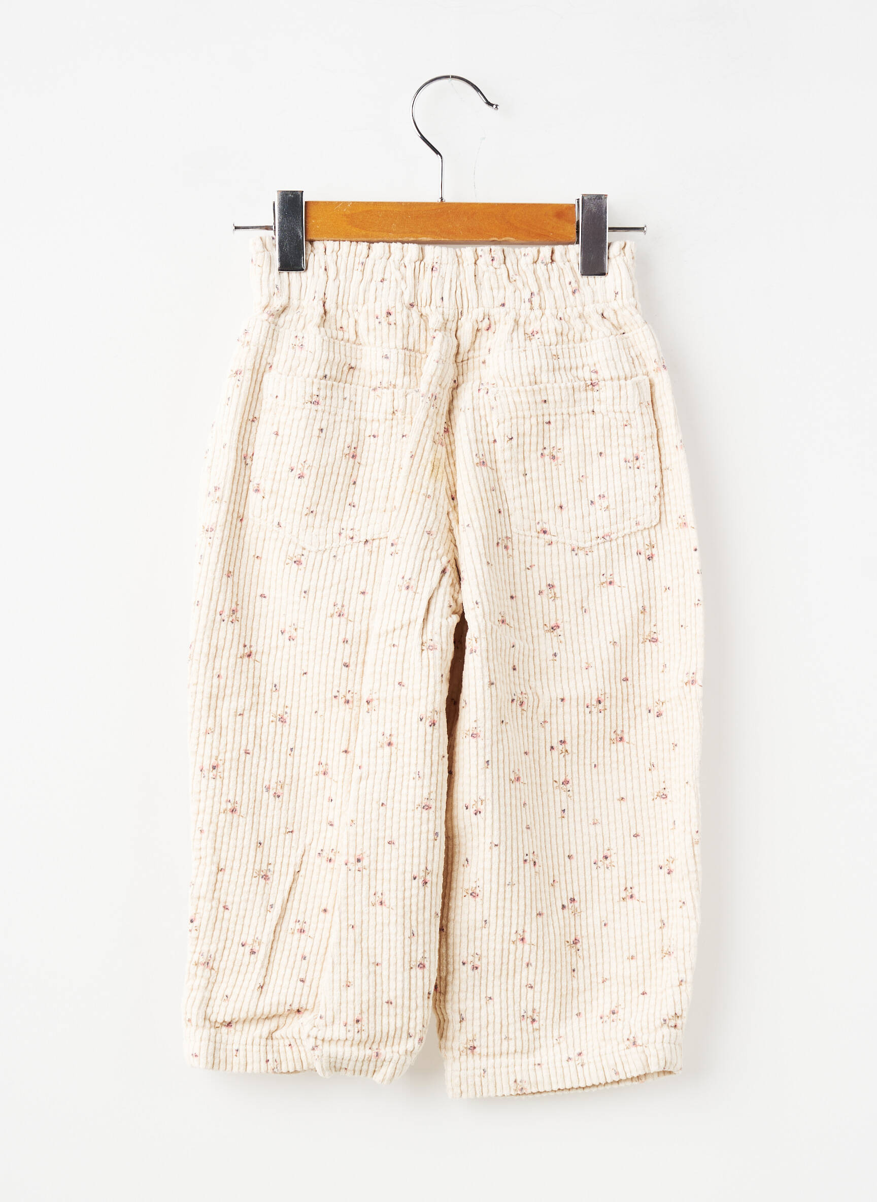 Pantalon larg buzunare talie elastică bej ZARA fată