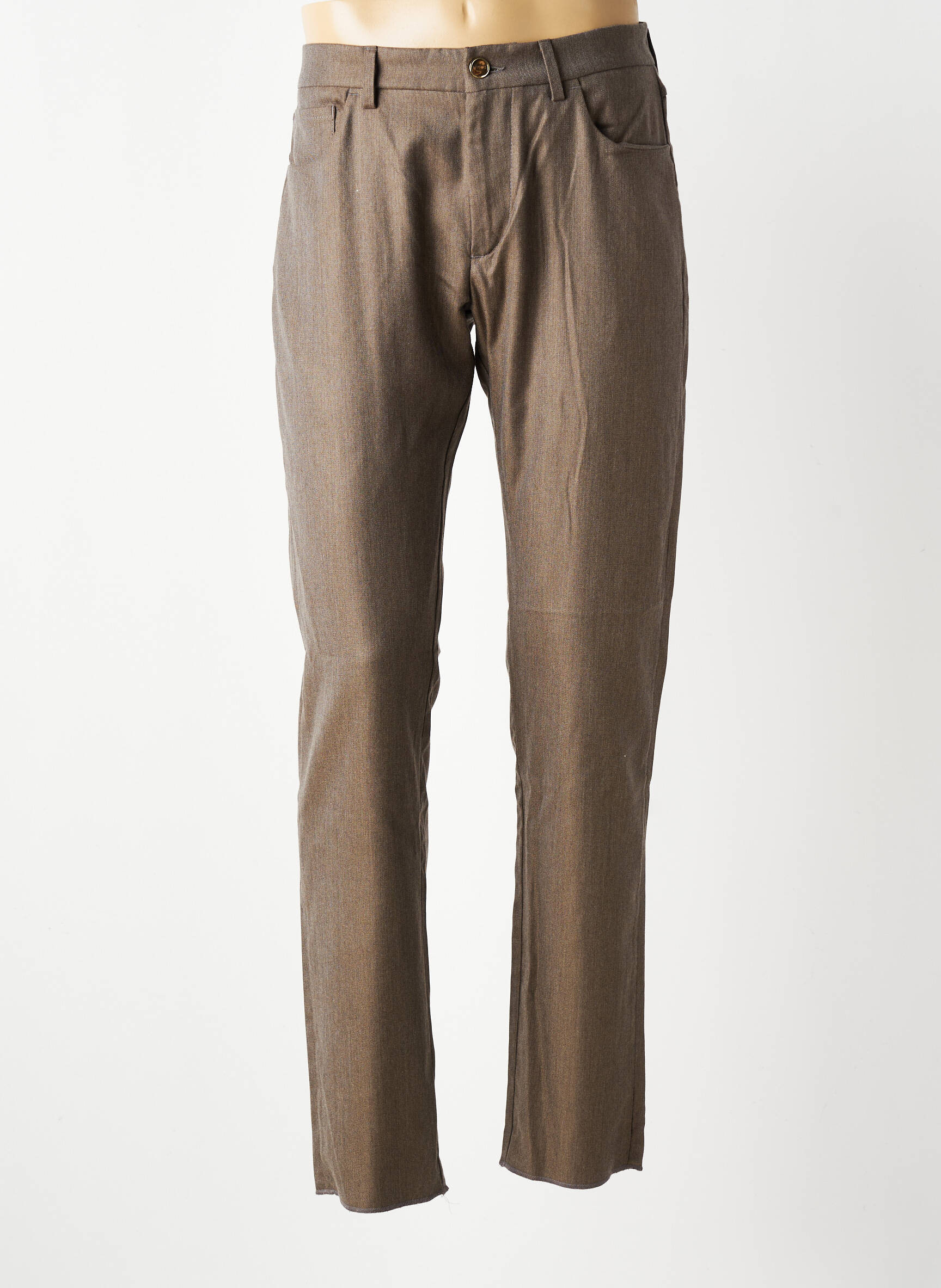 Pantalon slim închidere cu fermoar sub clapetă cu nasturi maro BARMAS bărbat
