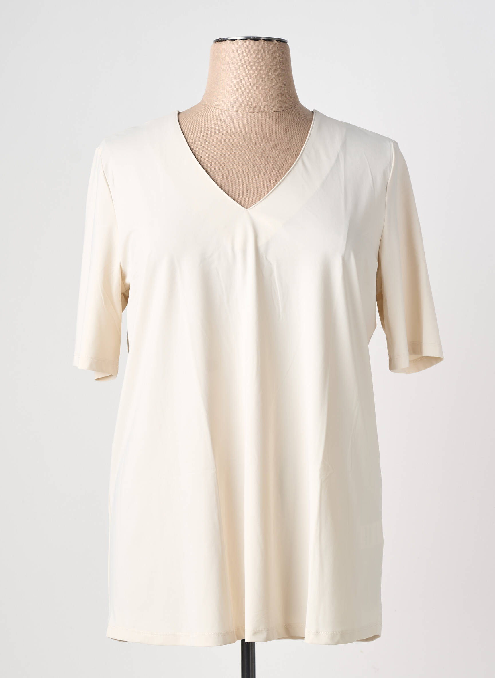 Top țesătură jersey mâneci scurte bej PLUS BASICS femeie