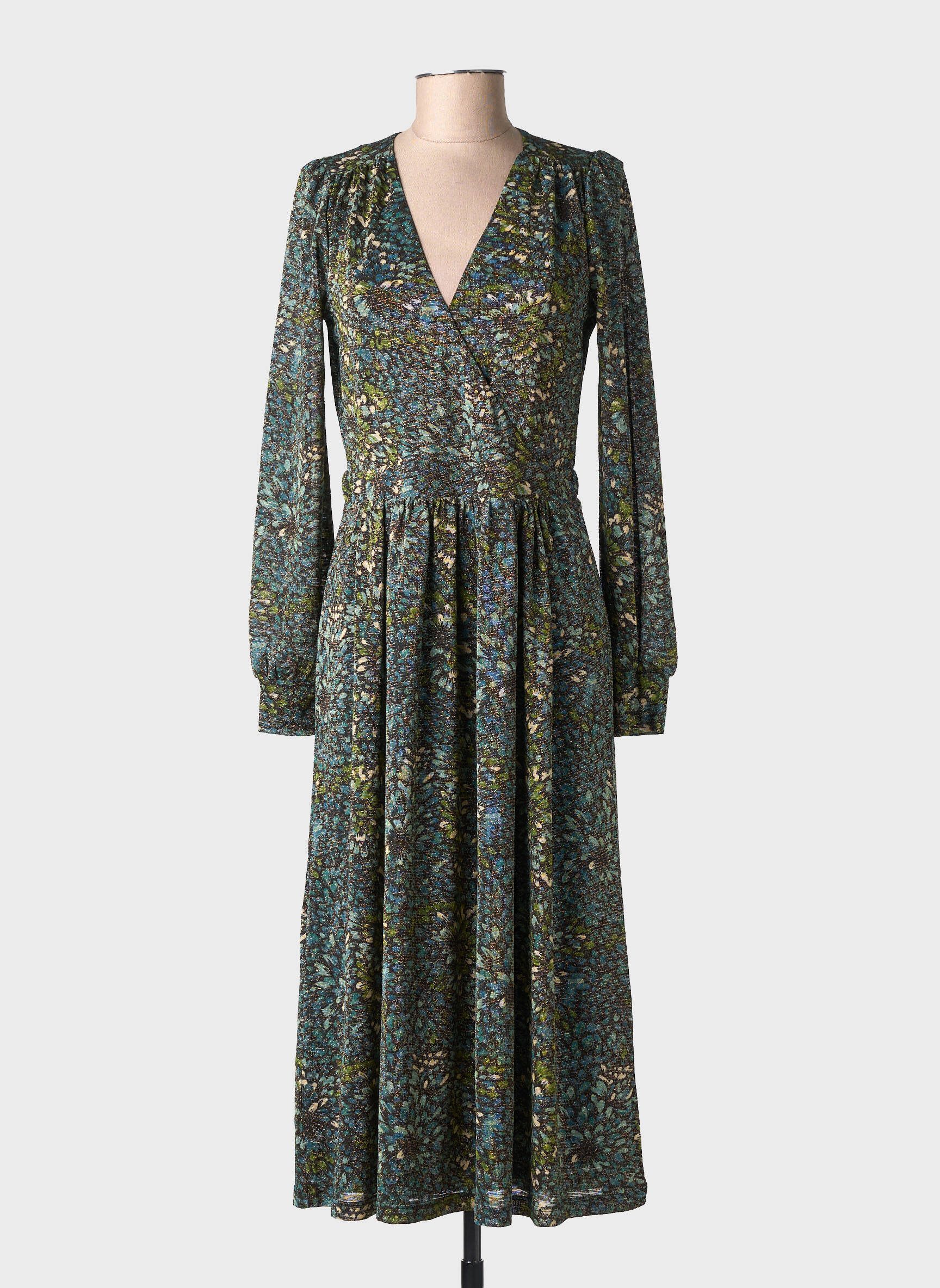 Rochie lungă imprimeu fantezie mâneci lungi verde KING LOUIE femeie