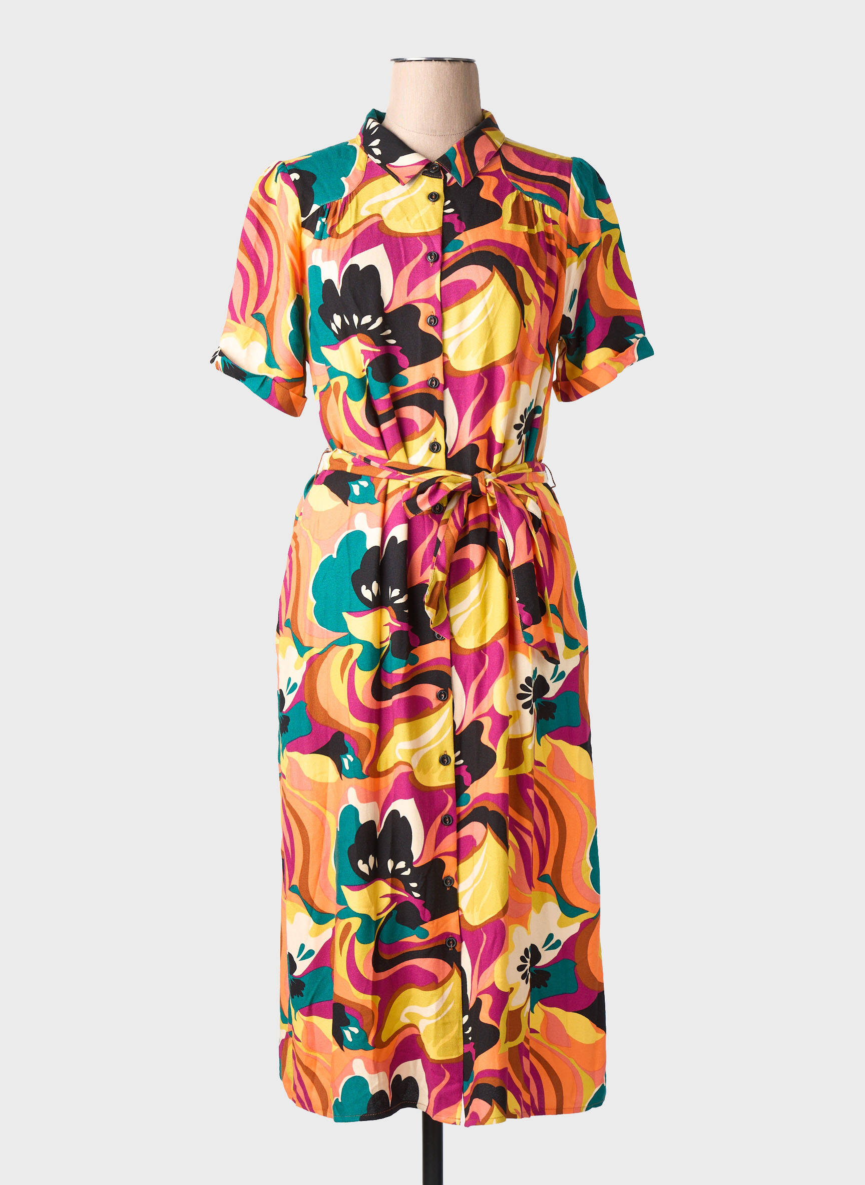 Rochie midi imprimeu floral mâneci scurte portocalie KING LOUIE femeie