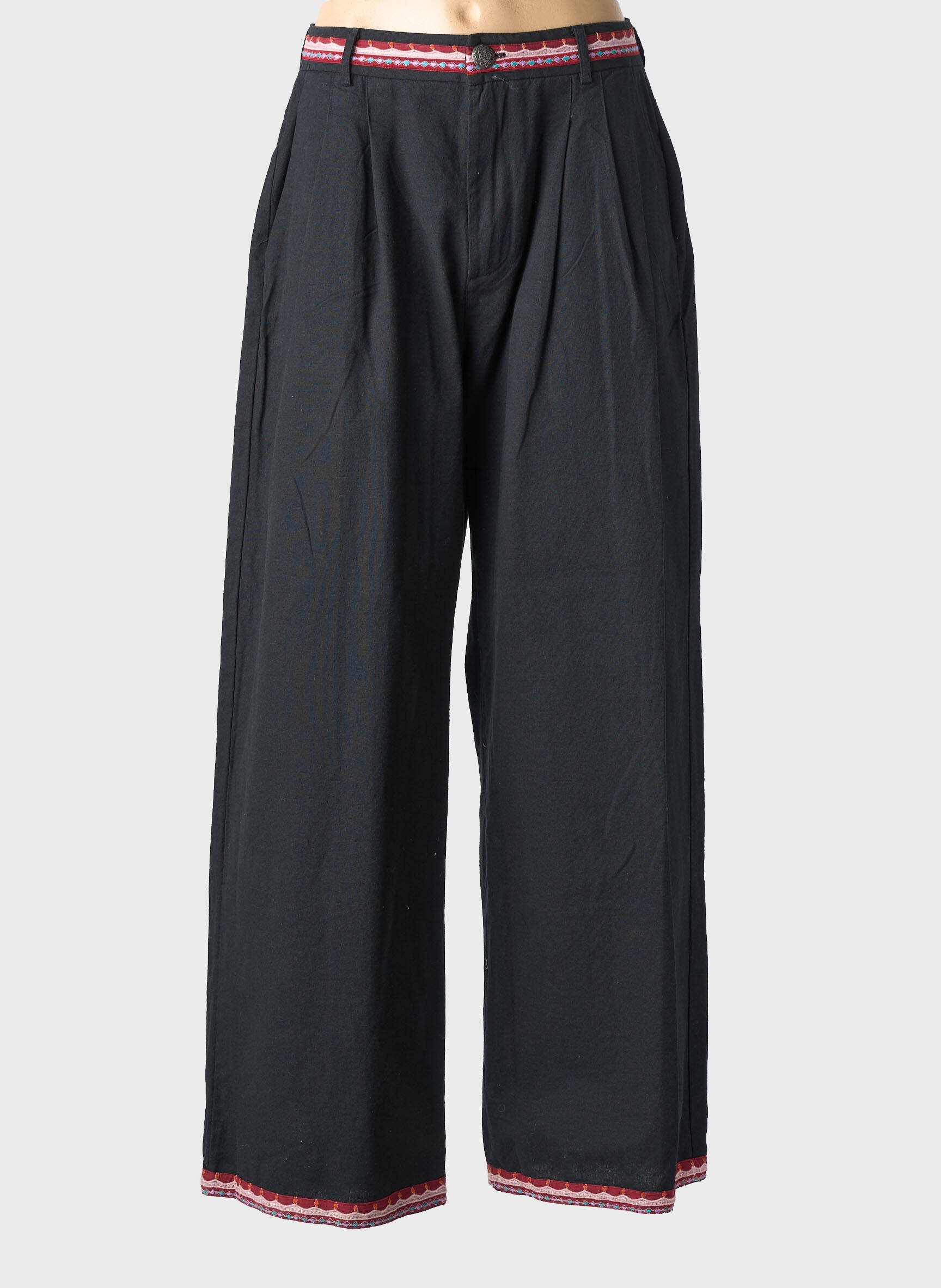 Pantalon larg țesătură poplin mărime normală negru MAISON HOTEL femeie