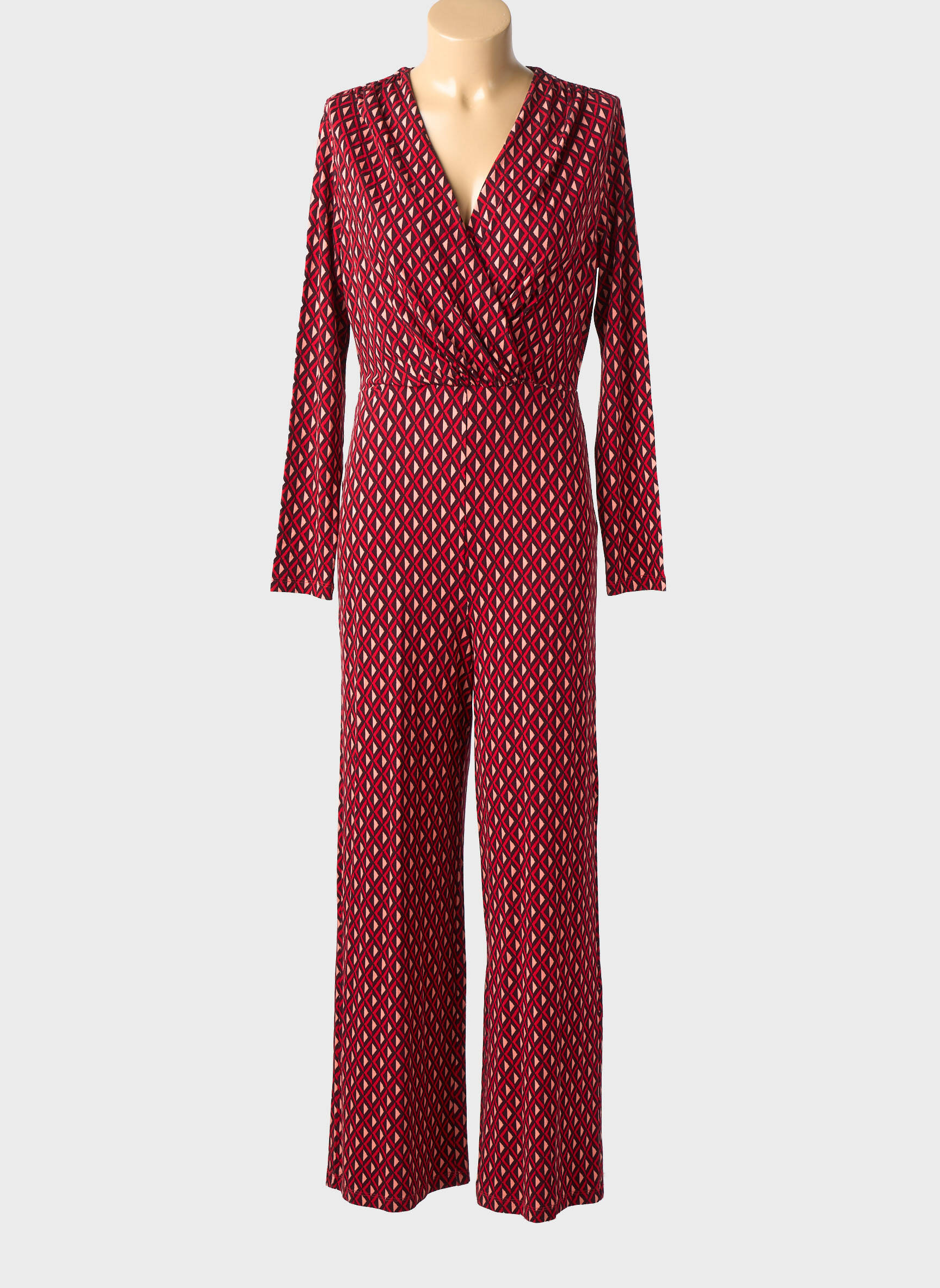 Salopetă-pantalon croială cambrată mâneci lungi roșu SURKANA femeie