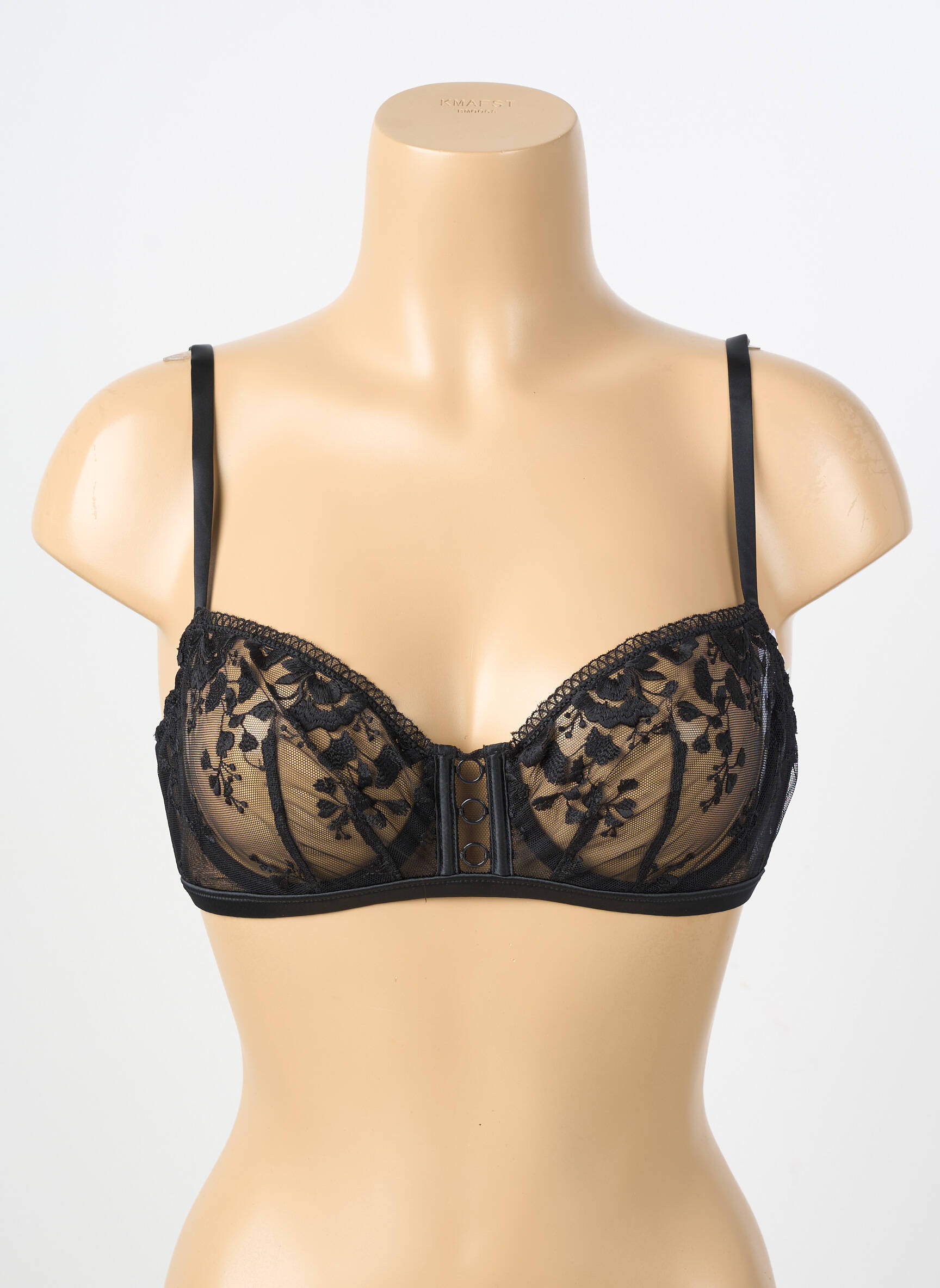 Sutien efect material satinat sutien balconet cu decolteu înalt negru SIMONE PERELE femeie
