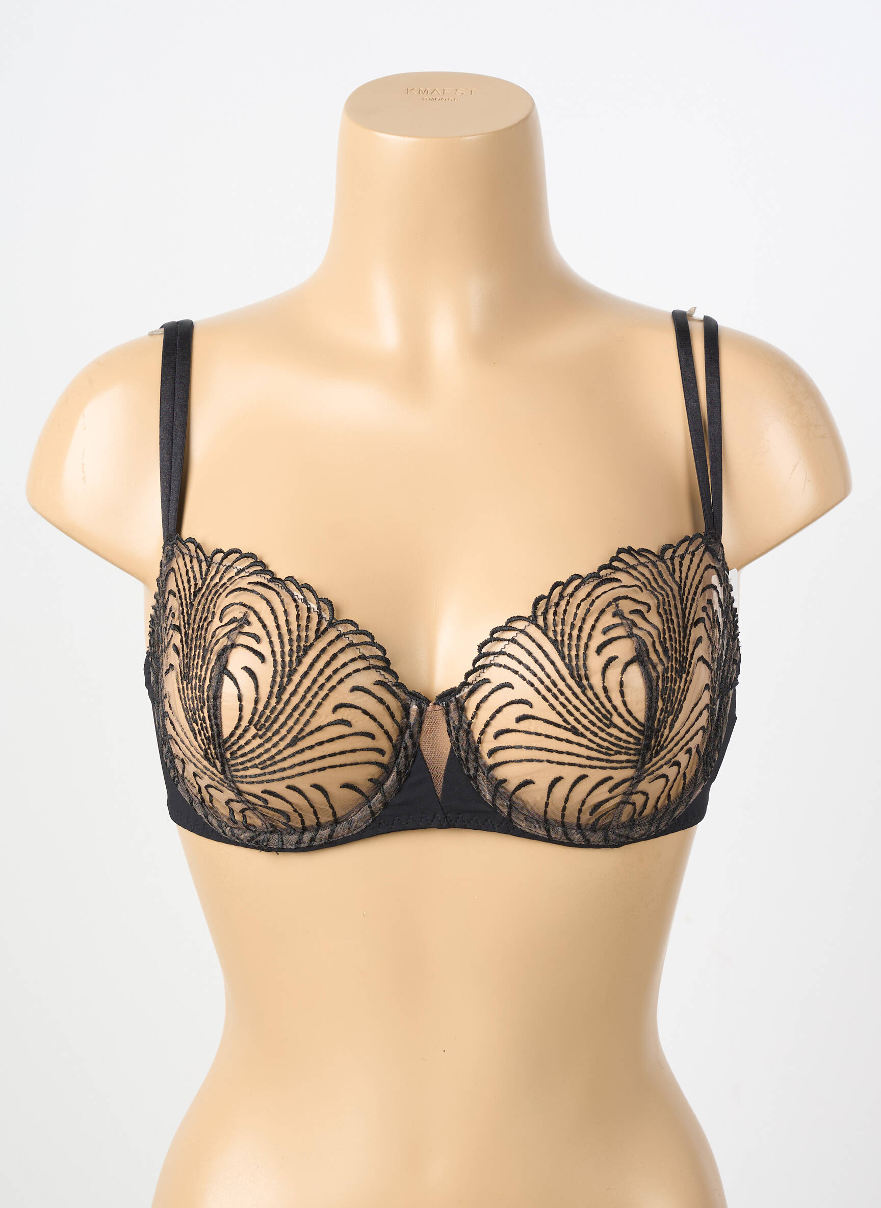 Sutien efect material satinat sutien balconet cu decolteu înalt negru SIMONE PERELE femeie