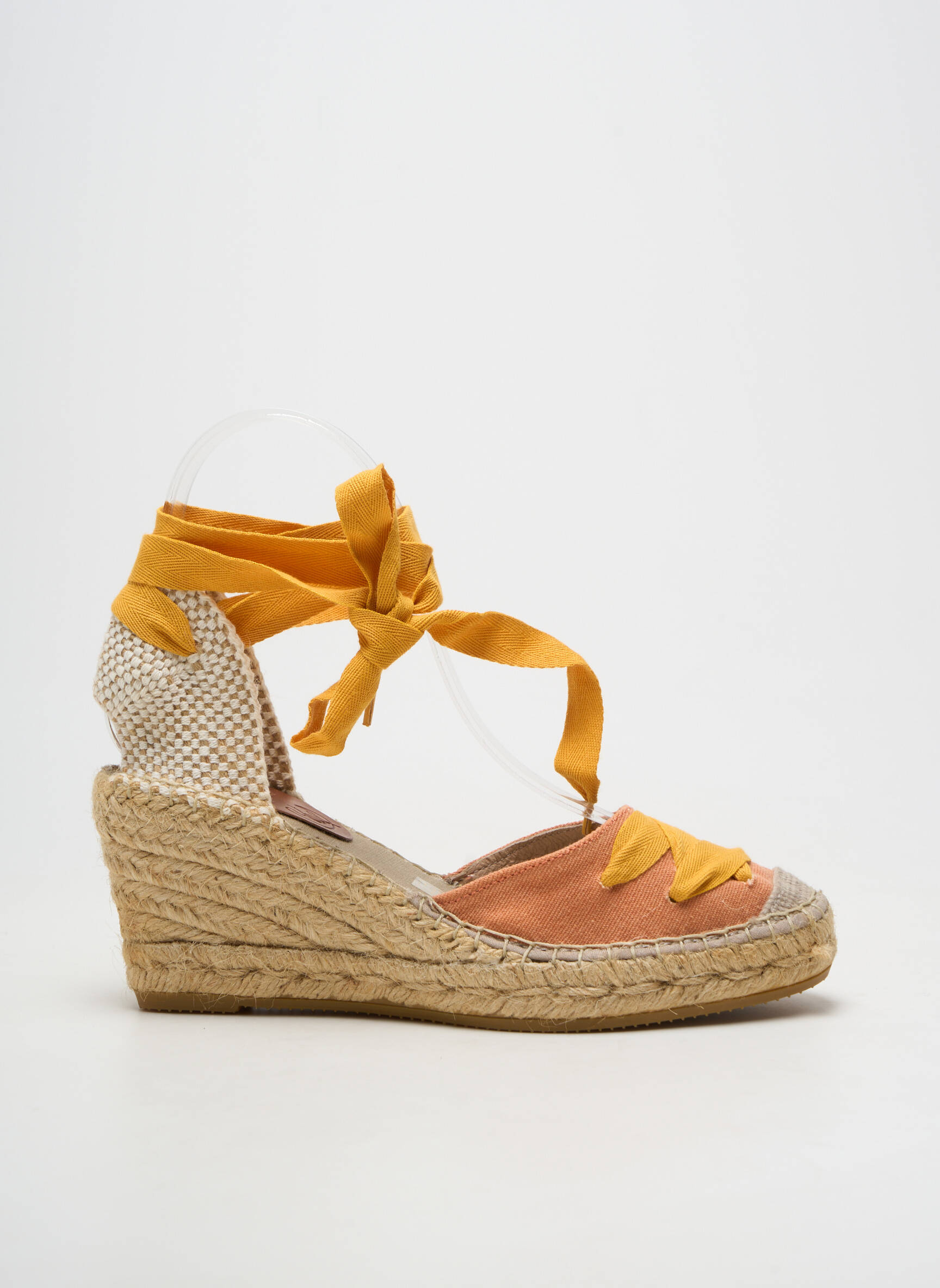 Espadrile închidere cu șireturi toc de 7 la 9 cm portocalie SUYUTE femeie