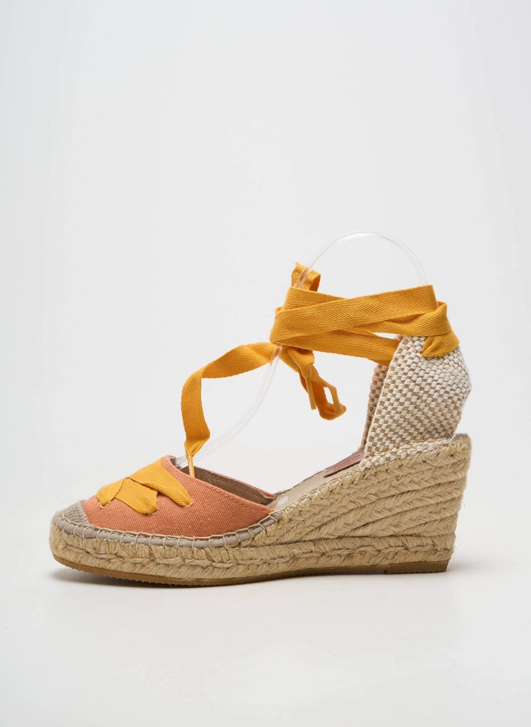 Espadrile închidere cu șireturi toc de 7 la 9 cm portocalie SUYUTE femeie