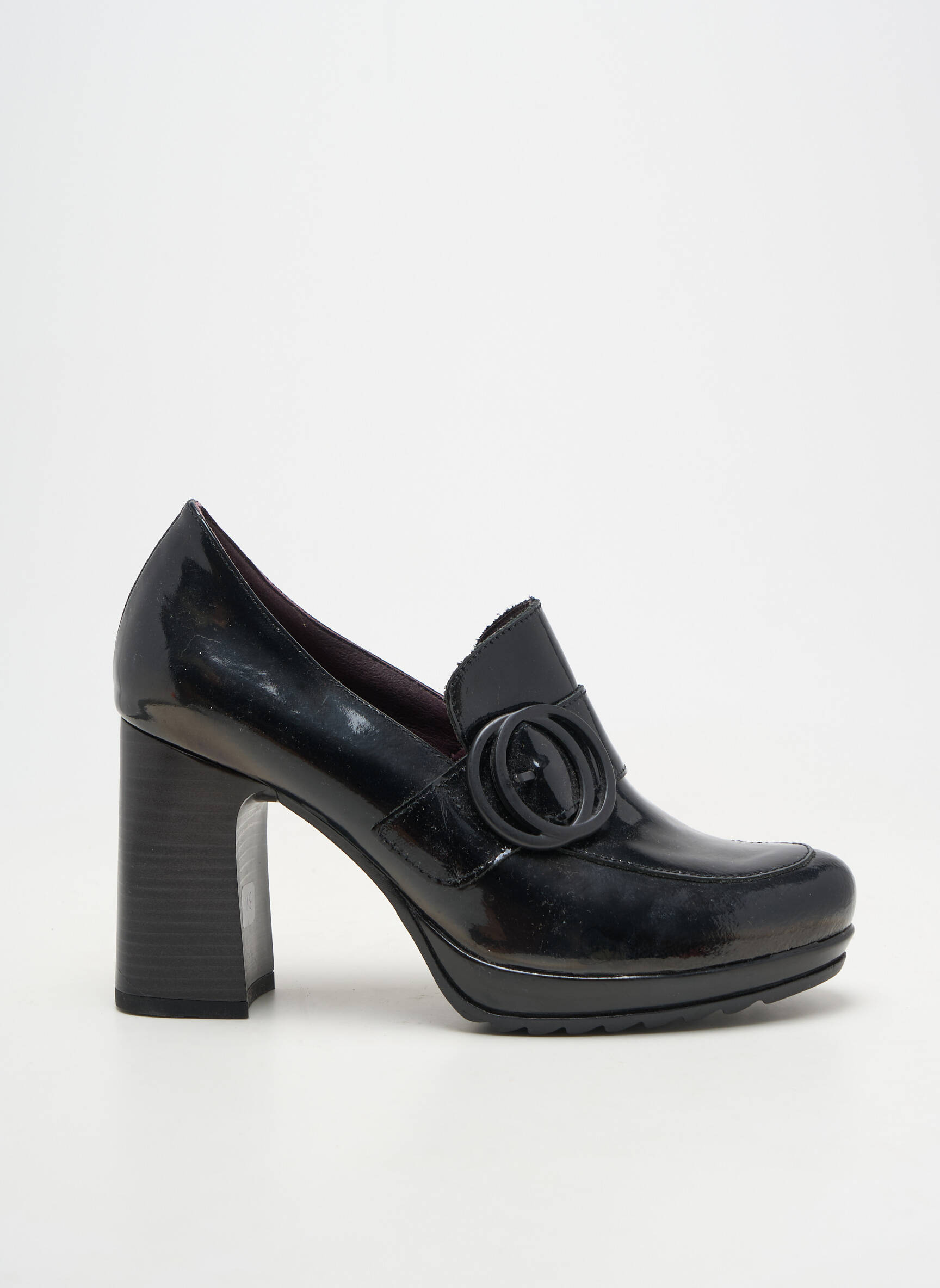 Mocasini țesătură lăcuită toc de 7 la 9 cm negru JOSE SAENZ femeie