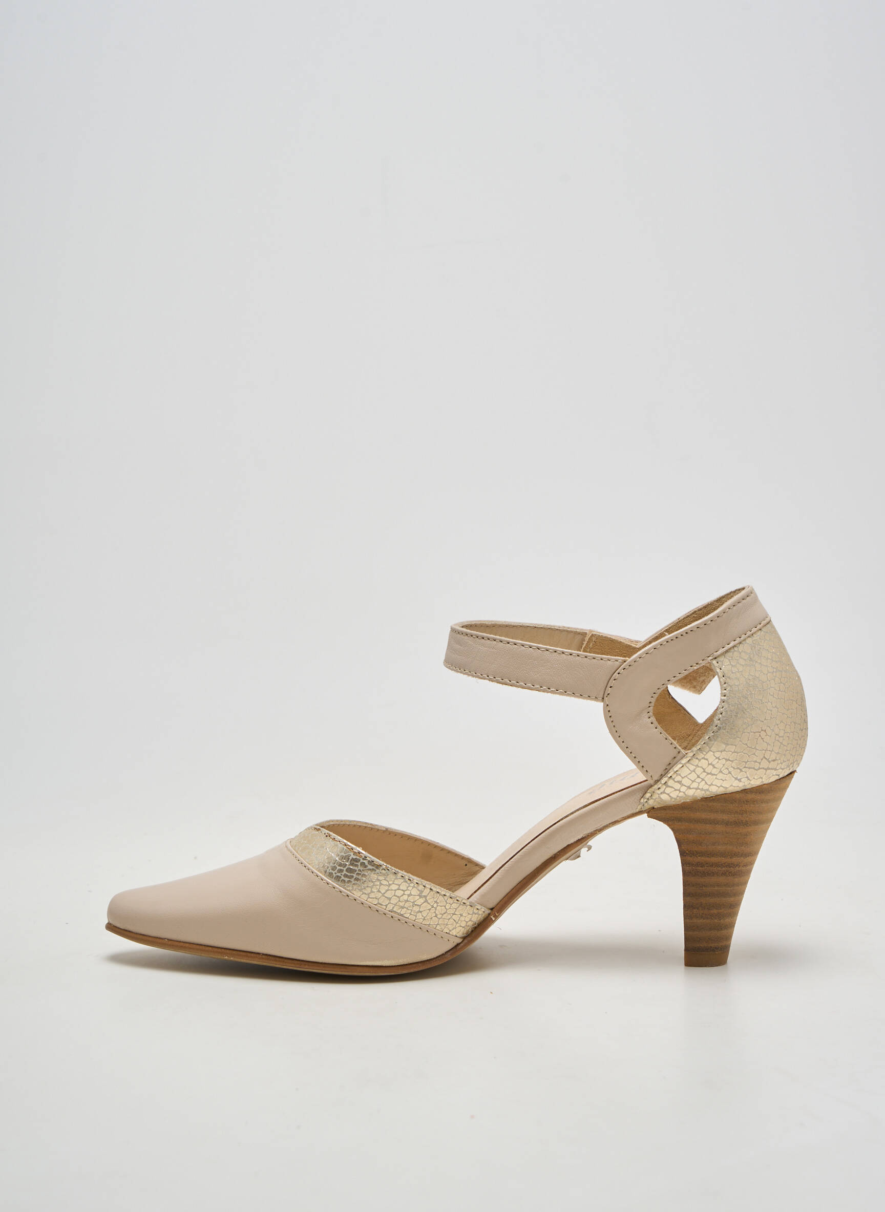 Pantofi cu toc țesătură satinată toc de 7 la 9 cm bej AYAME femeie