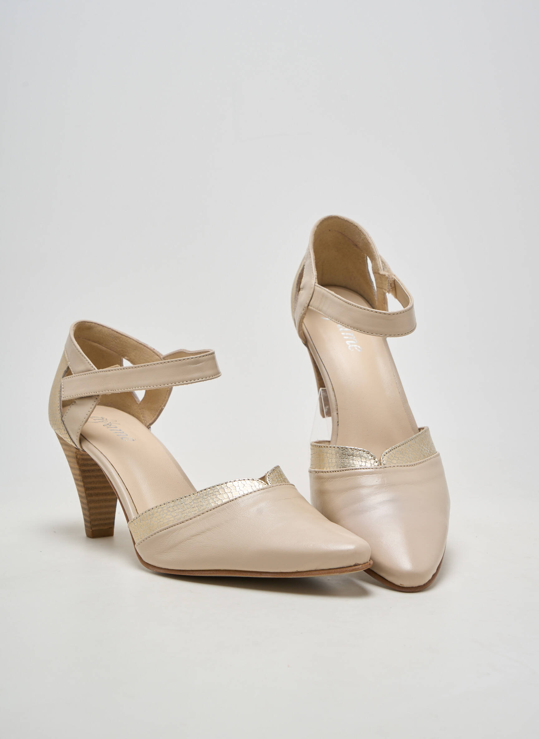 Pantofi cu toc țesătură satinată toc de 7 la 9 cm bej AYAME femeie
