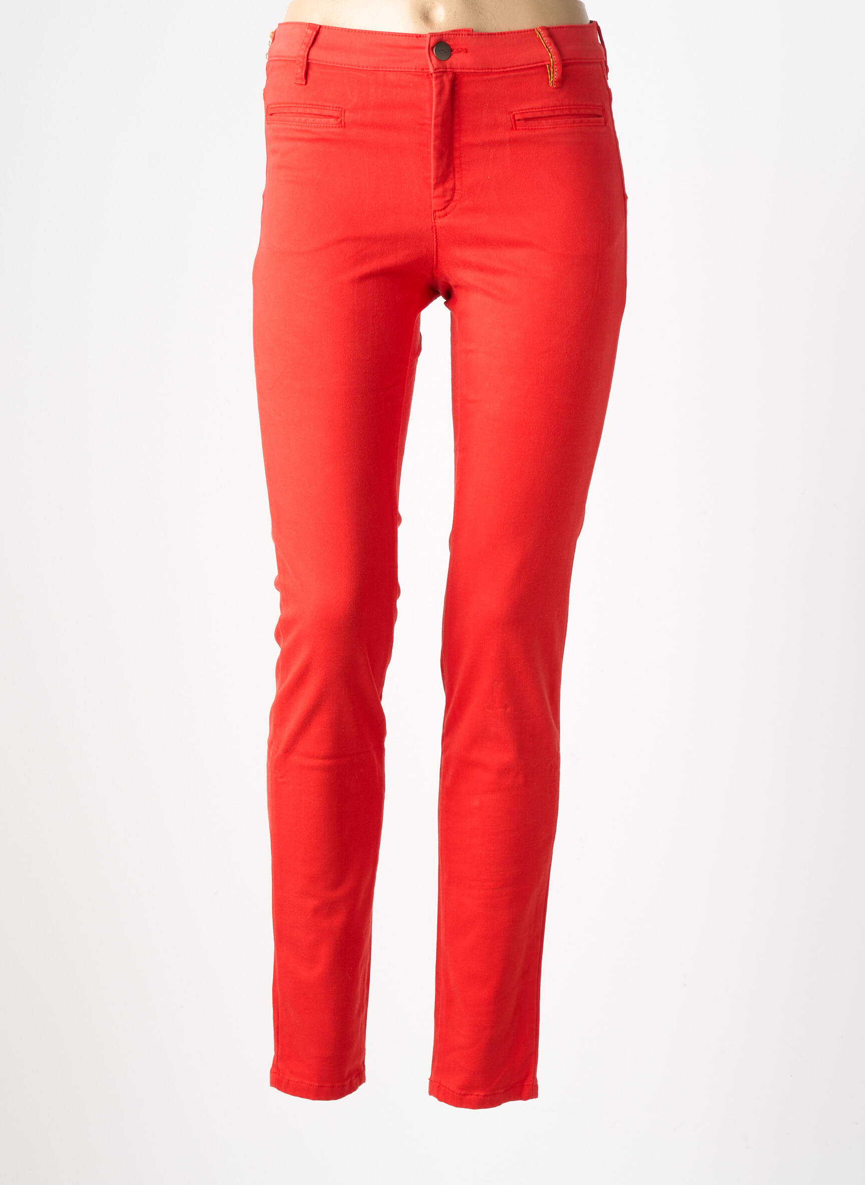 Pantalon slim țesătură poplin mărime normală portocalie COUTURIST femeie
