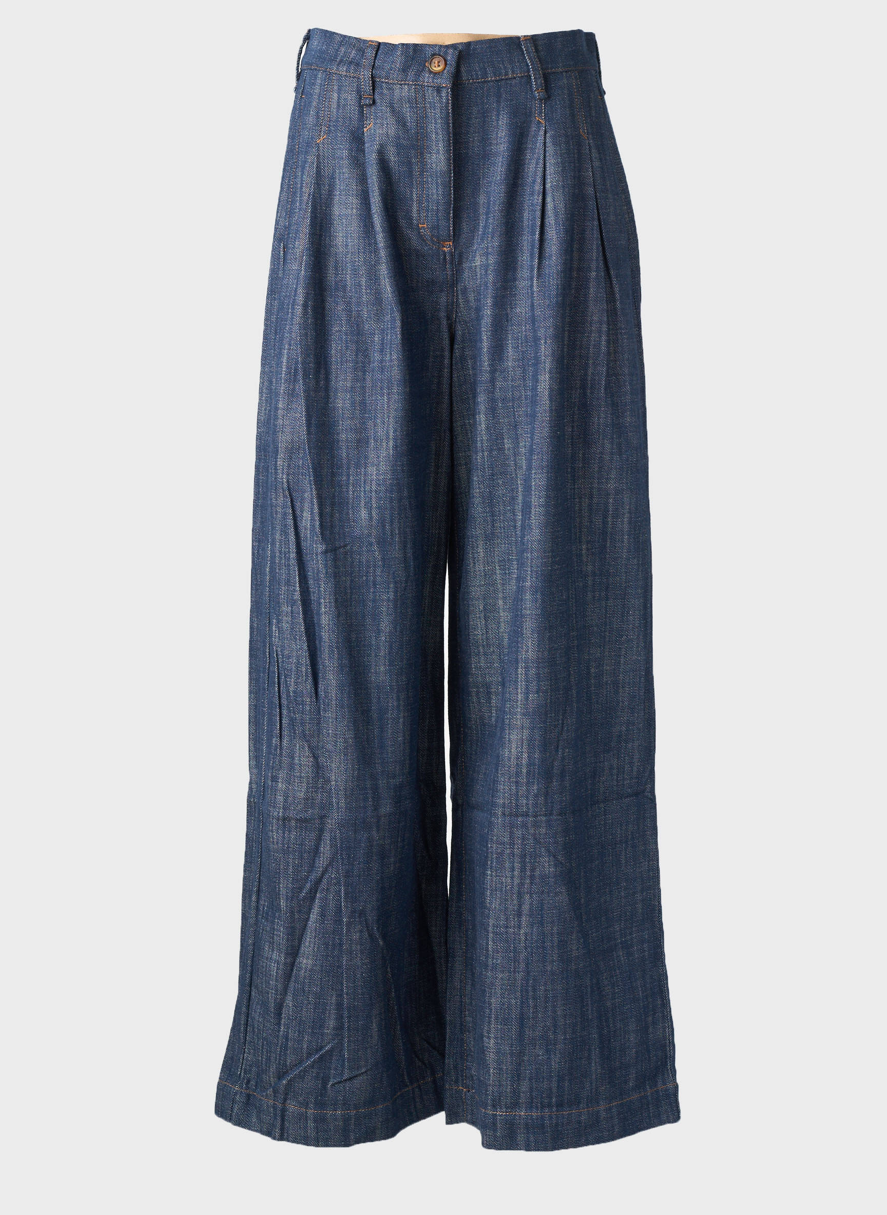 Pantalon larg închidere cu fermoar sub clapetă cu nasturi talie înaltă albastru COUTURIST femeie
