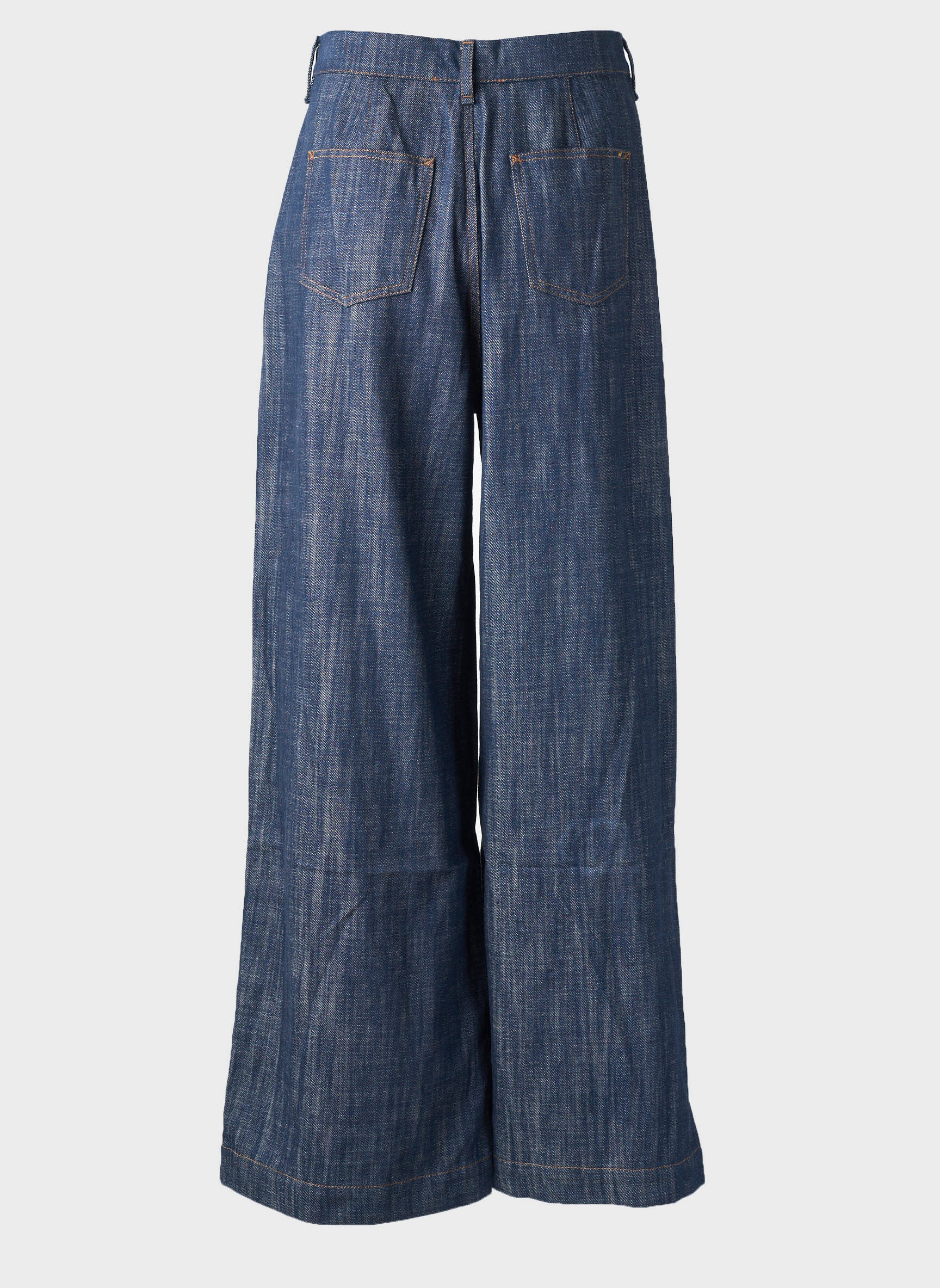 Pantalon larg închidere cu fermoar sub clapetă cu nasturi talie înaltă albastru COUTURIST femeie