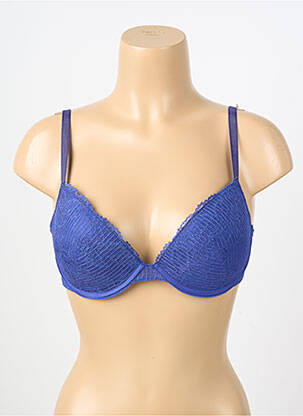 Sutien efect material satinat sutien cupe întregi cu decolteu înalt albastru PASSIONATA femeie