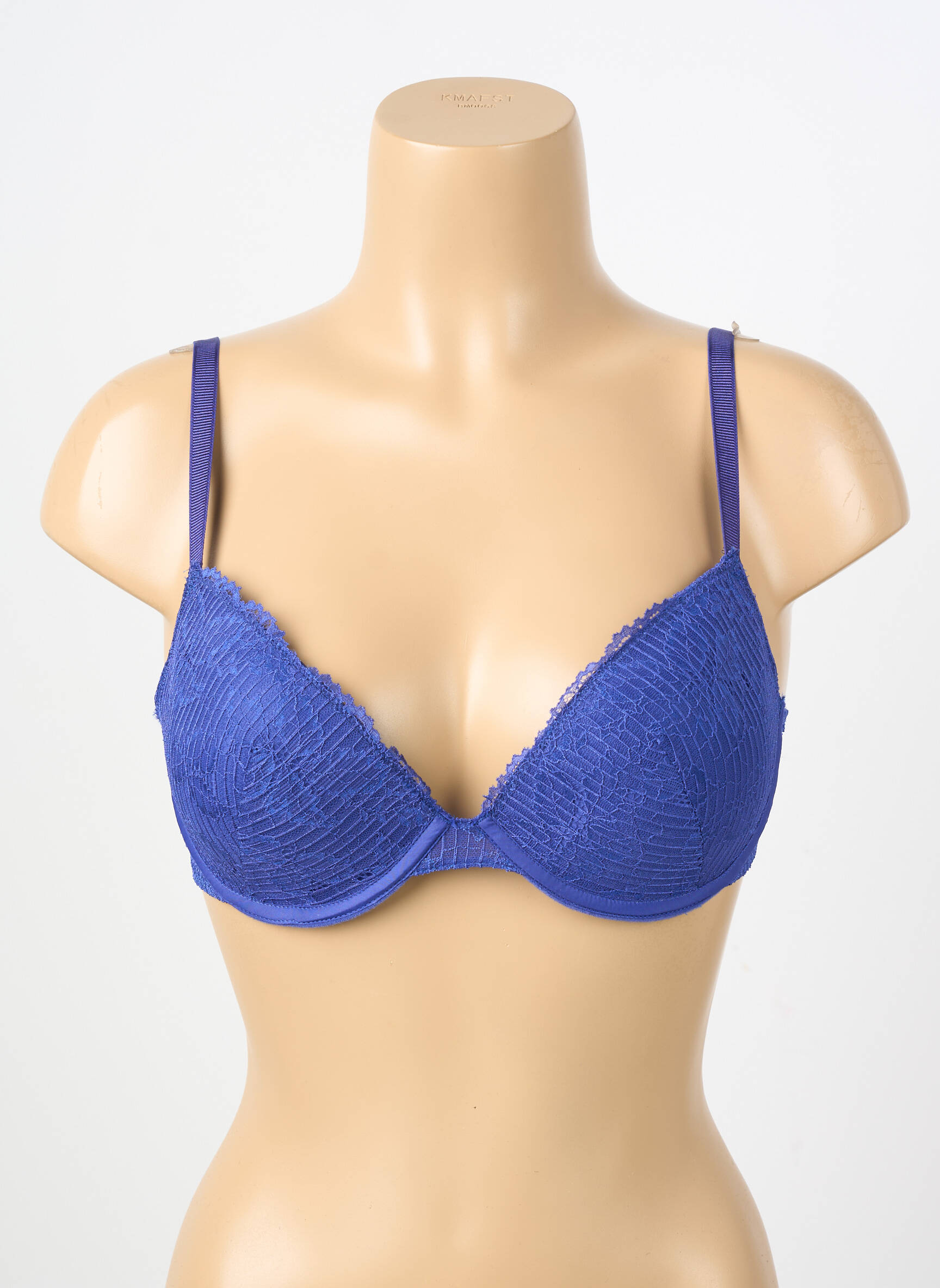 Sutien efect material satinat sutien cupe întregi cu decolteu înalt albastru PASSIONATA femeie