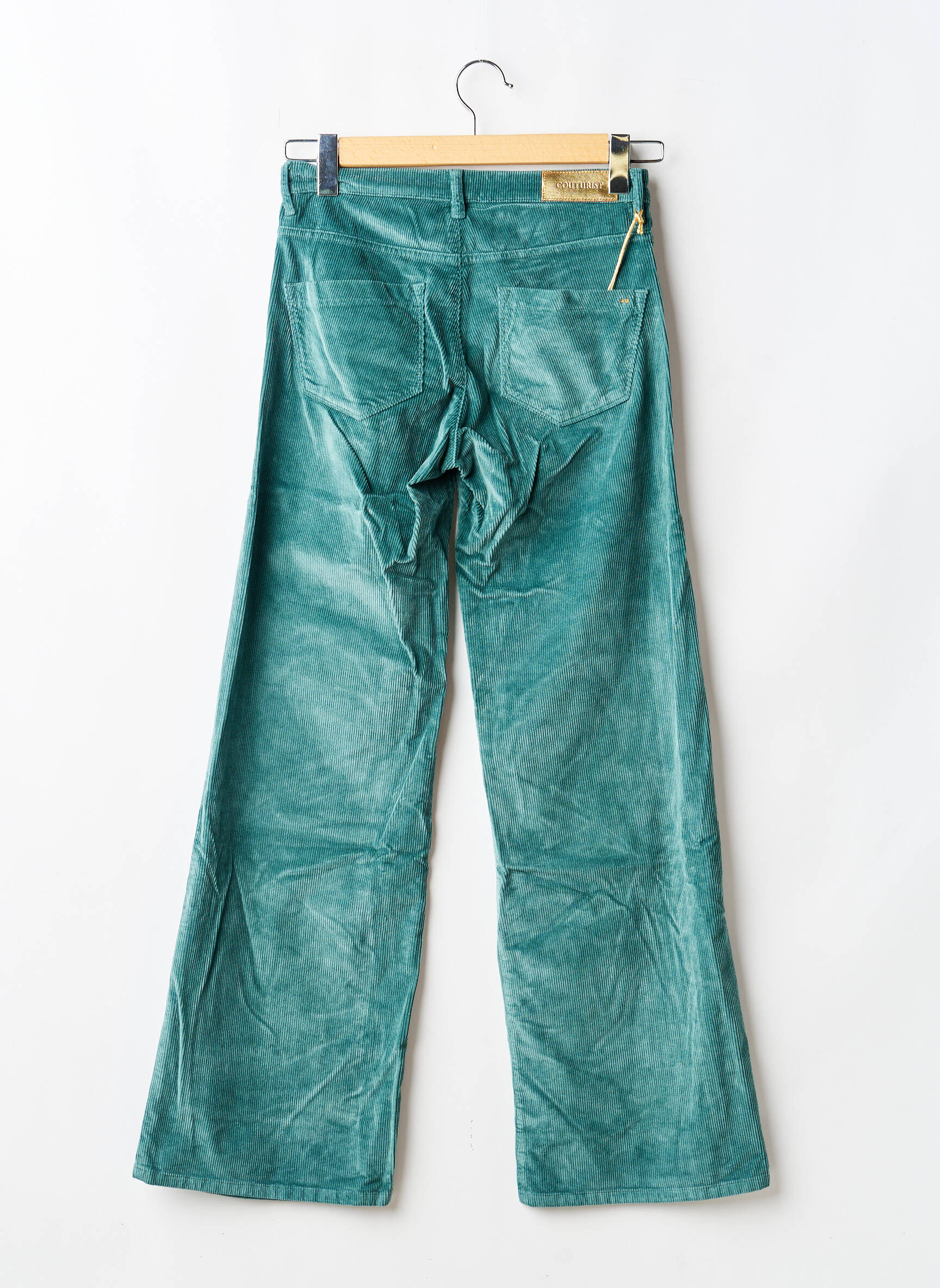 Pantalon larg închidere cu fermoar sub clapetă cu nasturi mărime normală verde COUTURIST femeie