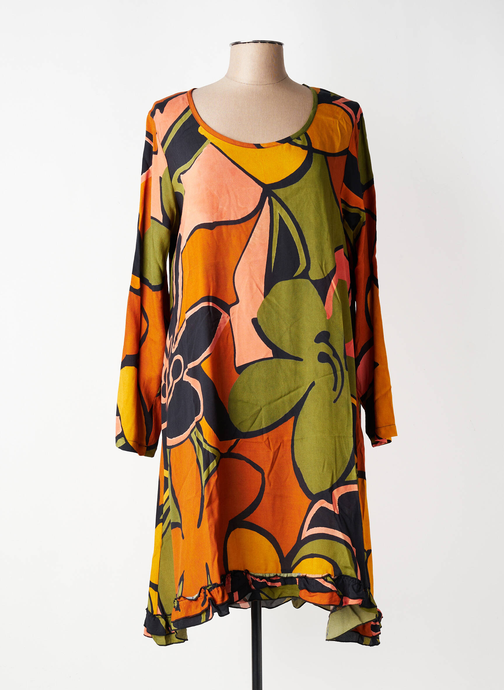Rochie midi imprimeu floral mâneci 3/4 verde G!OZE femeie