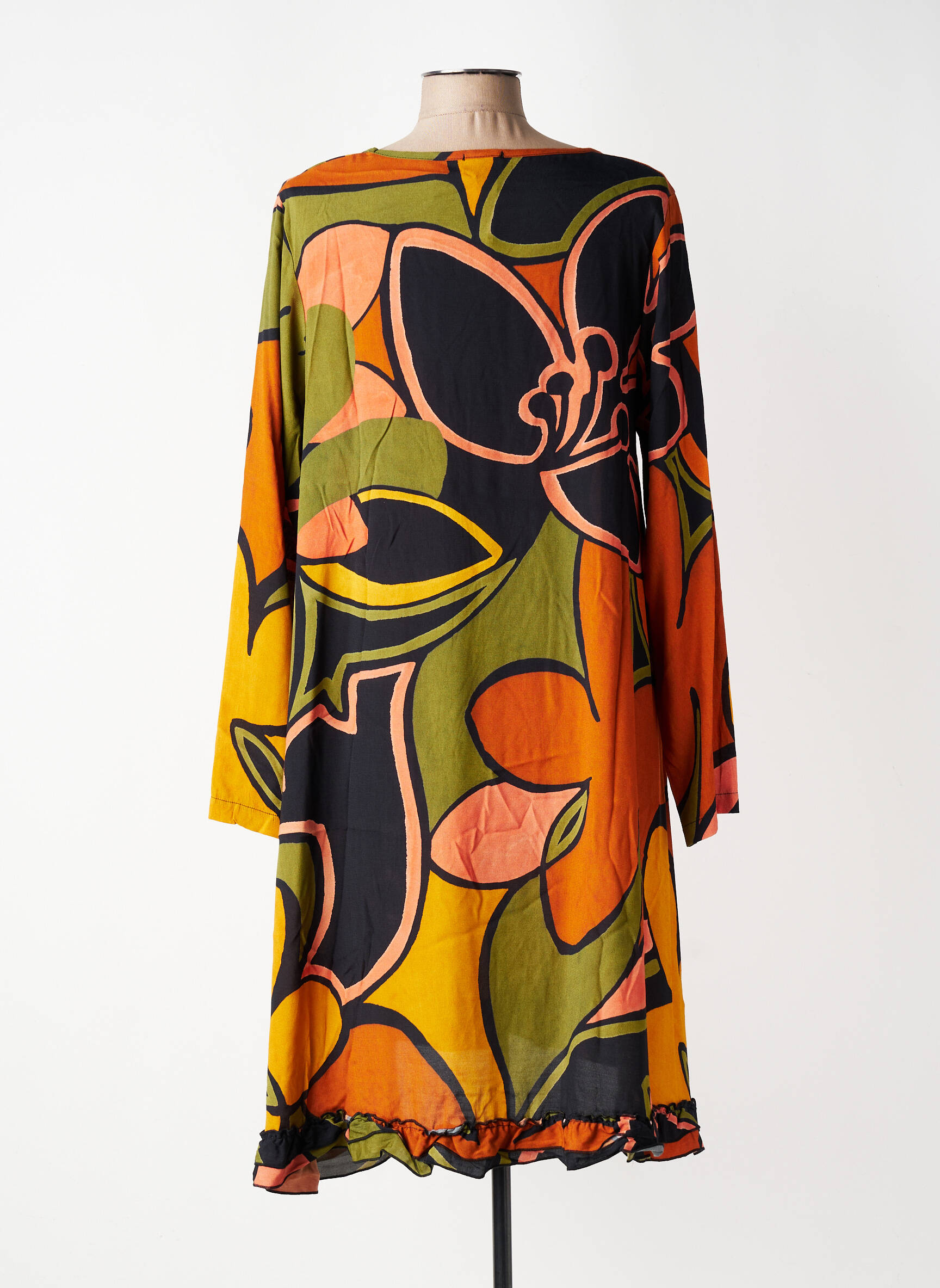 Rochie midi imprimeu floral mâneci 3/4 verde G!OZE femeie