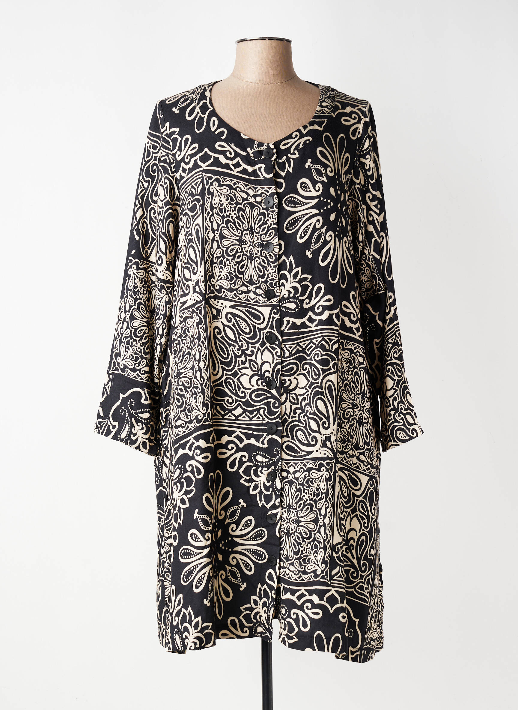 Rochie midi imprimeu fantezie mâneci lungi negru G!OZE femeie