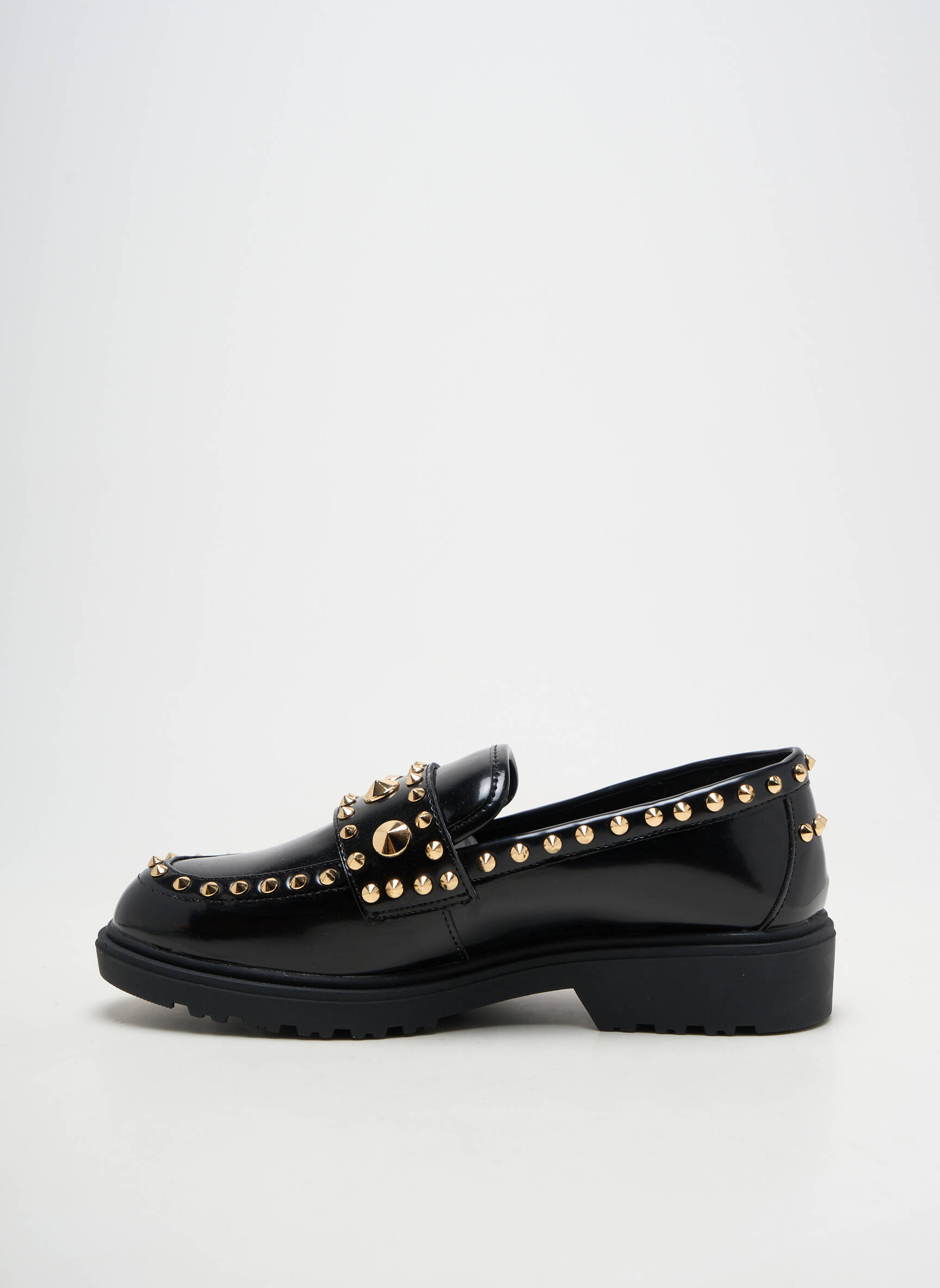 Mocasini țesătură lăcuită toc plat până la 3 cm negru EXÉ femeie