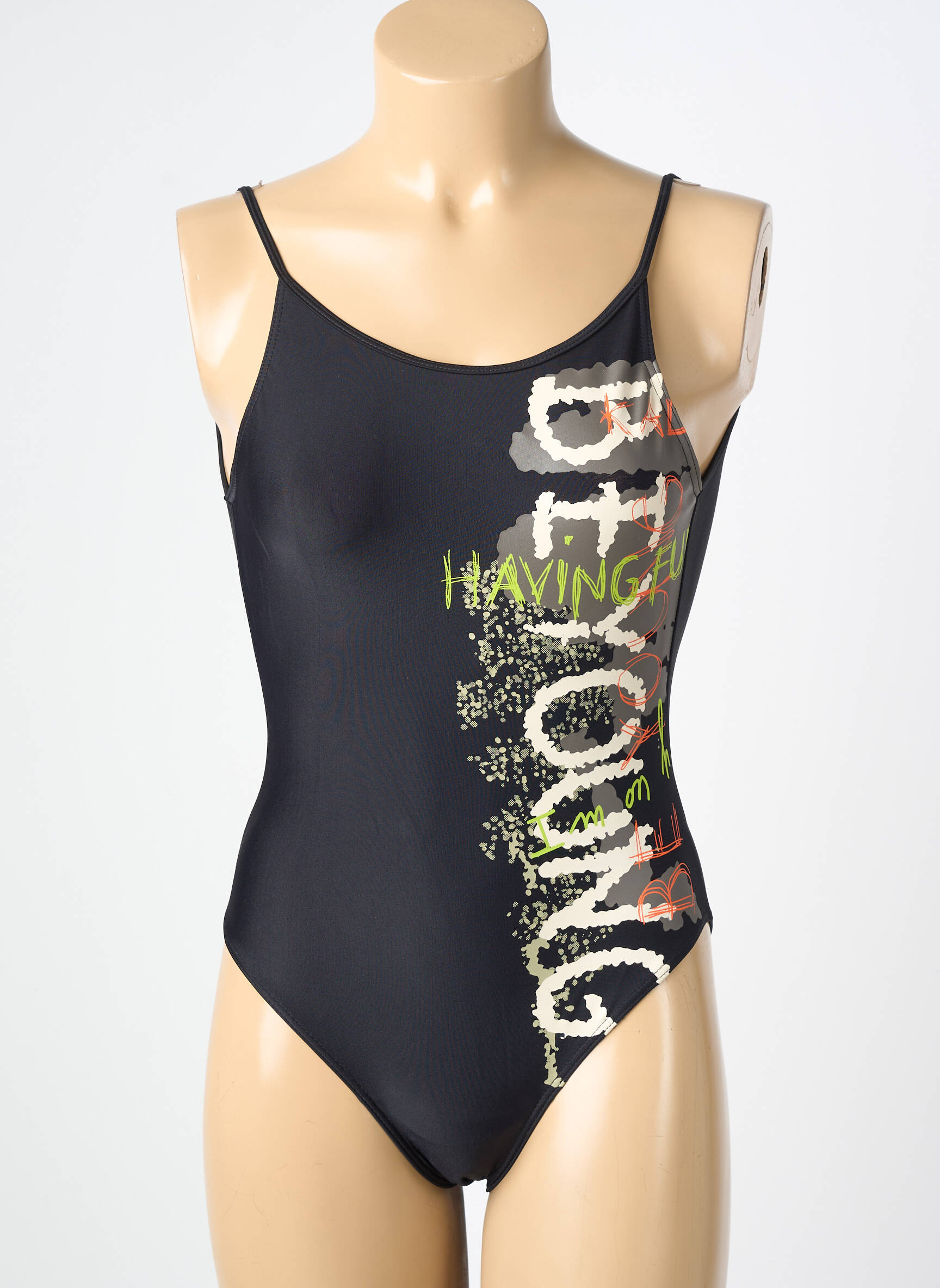 Costum de baie dintr-o singură piesă efect material satinat negru KALAÏS femeie