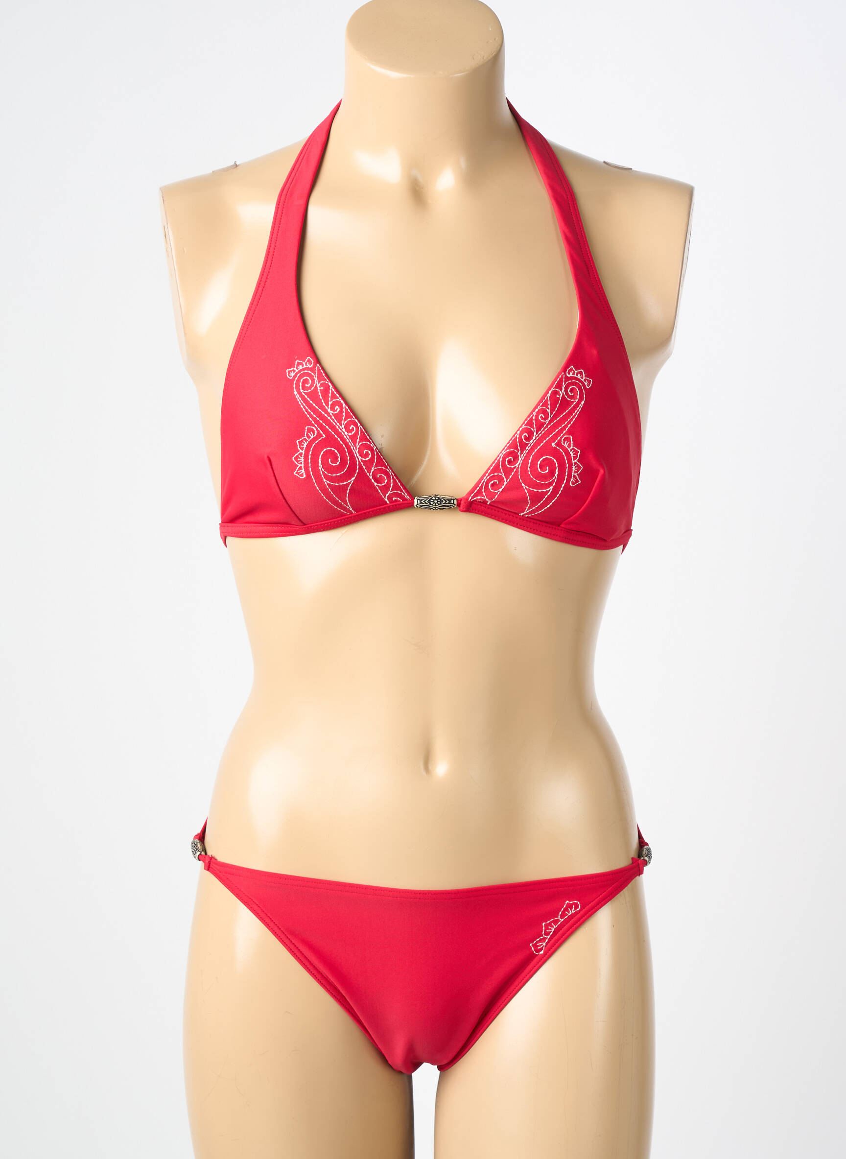 Costum de baie din două piese elasticitate top triunghiuri roșu KALAÏS femeie
