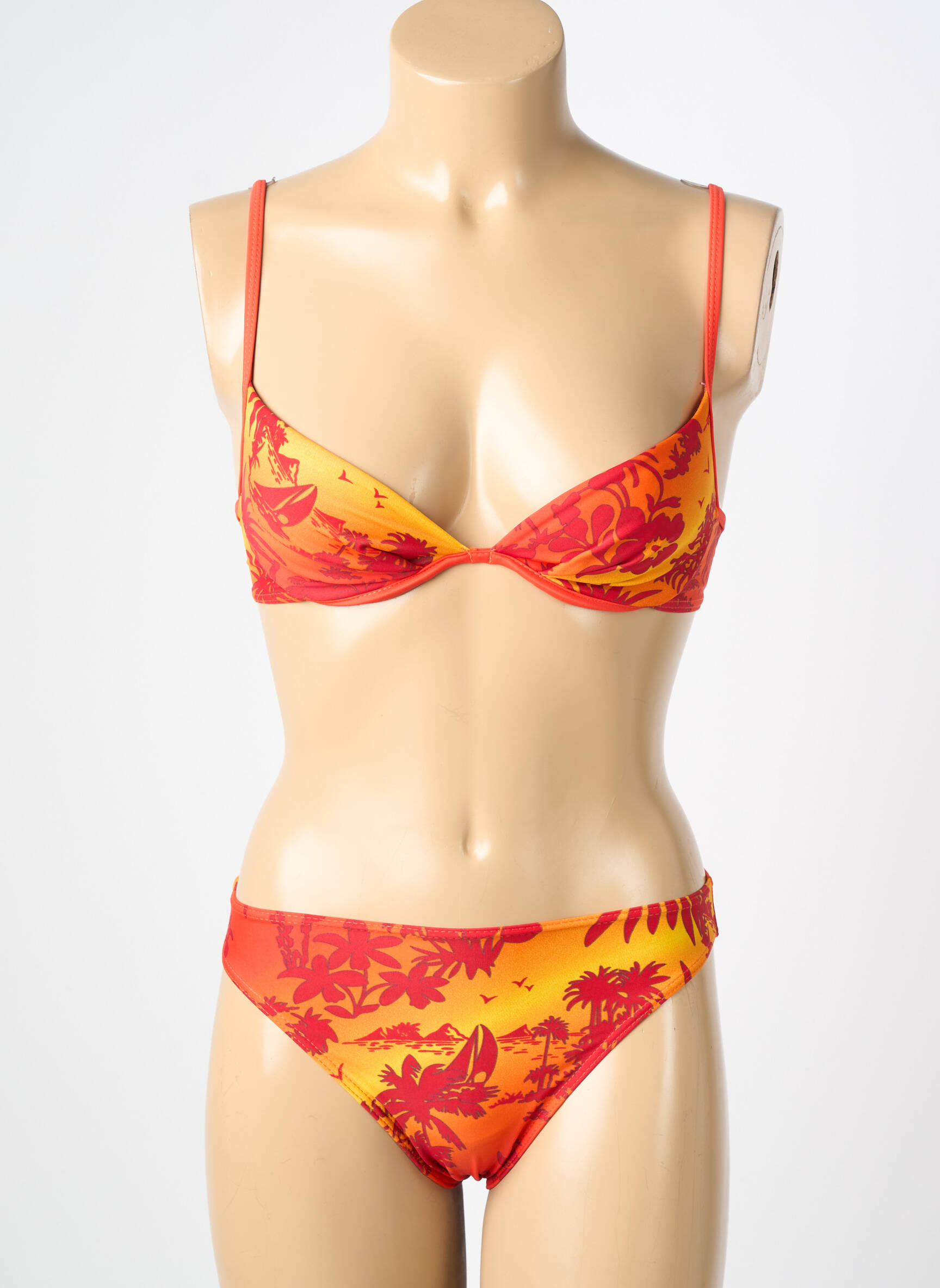 Costum de baie din două piese elasticitate top triunghiuri portocalie KALAÏS femeie