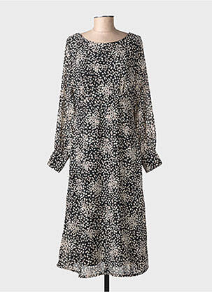 Rochie midi imprimeu fantezie mâneci lungi negru ICHI femeie